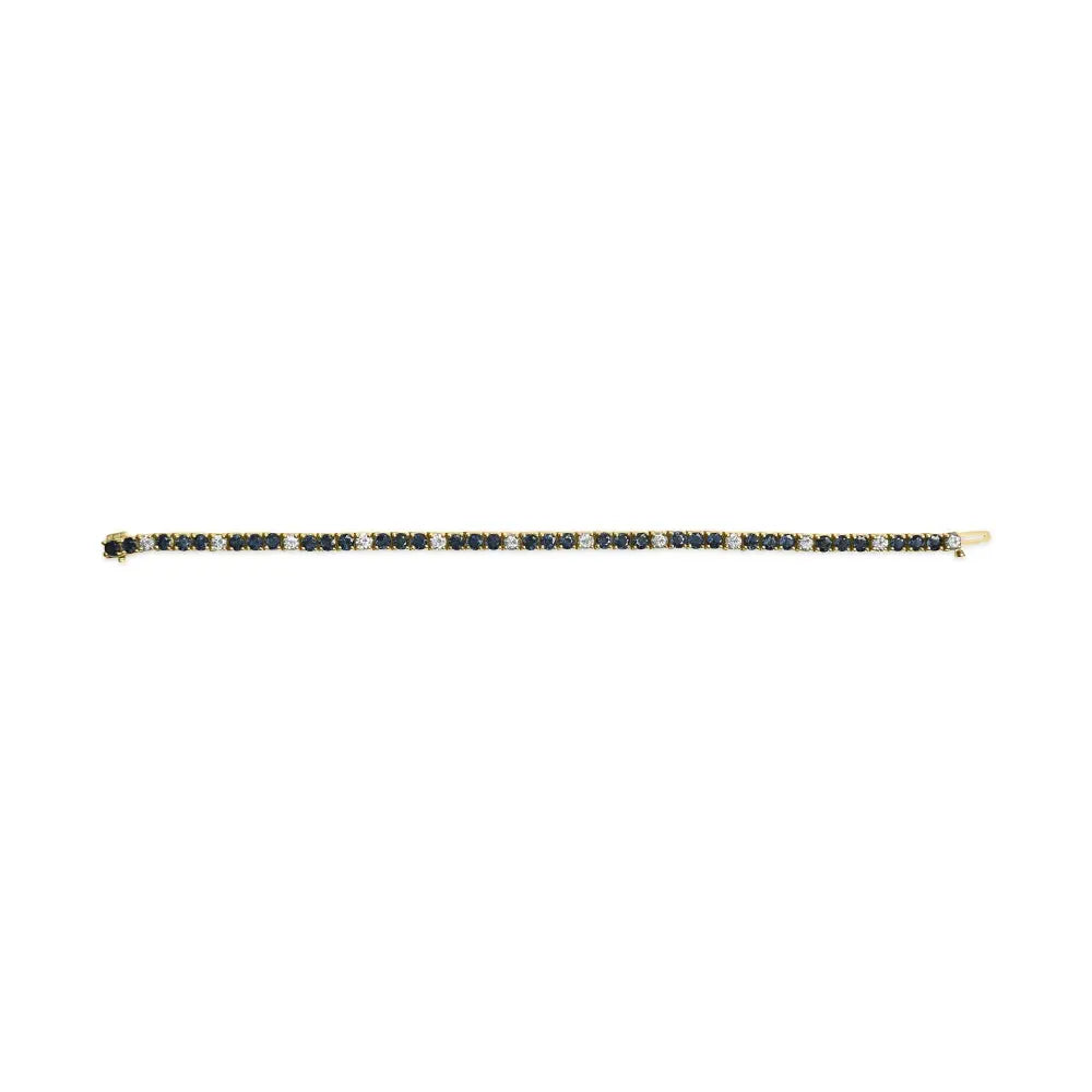 18k yellow gold alternating 1 1/5 cttw diamond and 3x3 mm blue sapphire tennis bracelet (g h color vs1 vs2 clarity) 7’’ inches