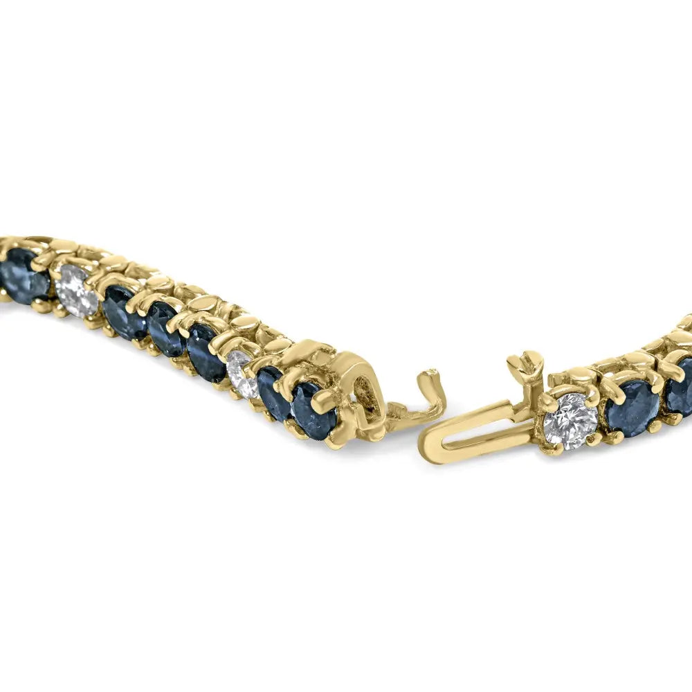 18k yellow gold alternating 1 1/5 cttw diamond and 3x3 mm blue sapphire tennis bracelet (g h color vs1 vs2 clarity) 7’’ inches