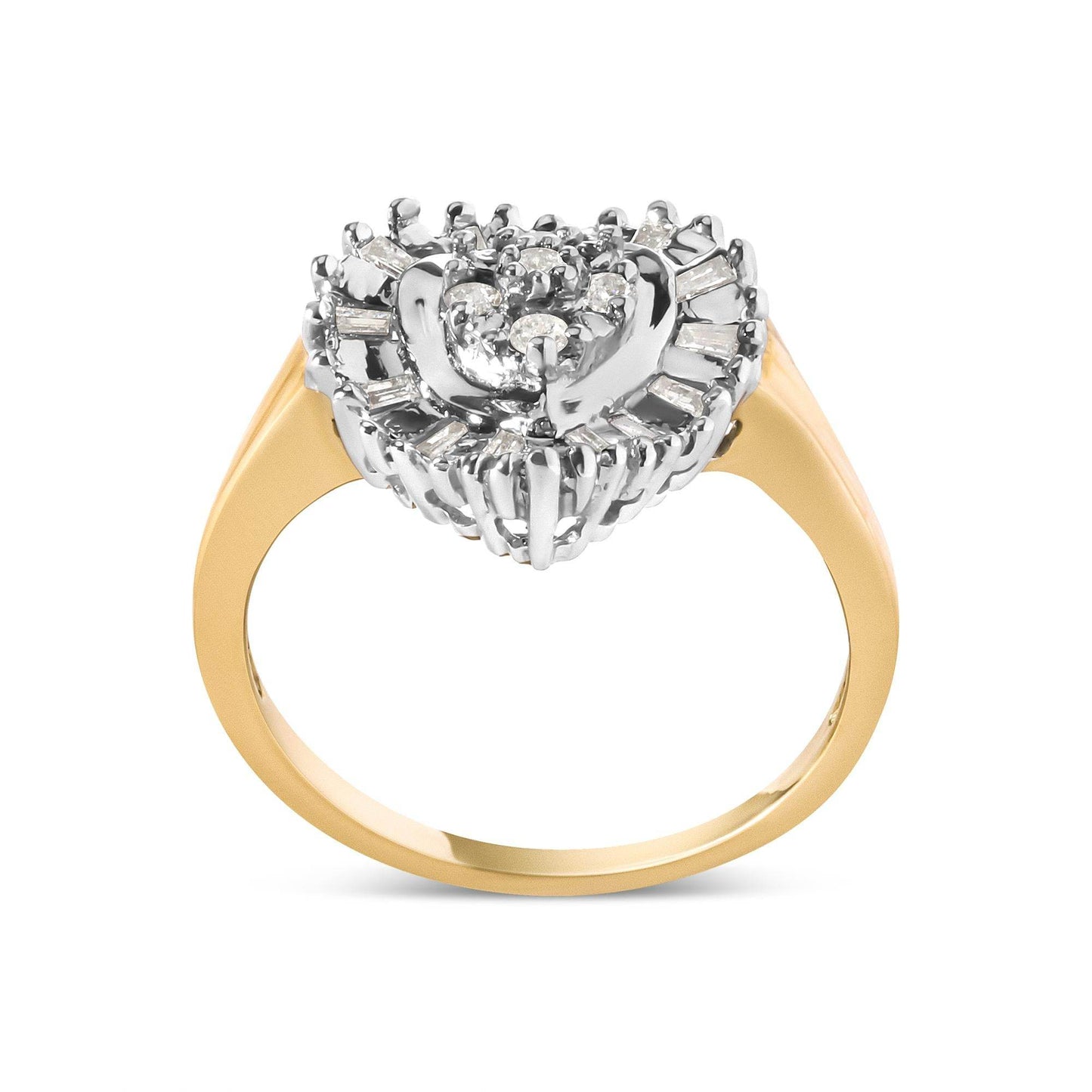 10K Yellow Gold 1/4 Cttw Round and Baguette cut Diamond Heart Shape Ballerina Ring (H-I Color, I1-I2 Clarity) - Bijoux-NYC Direct