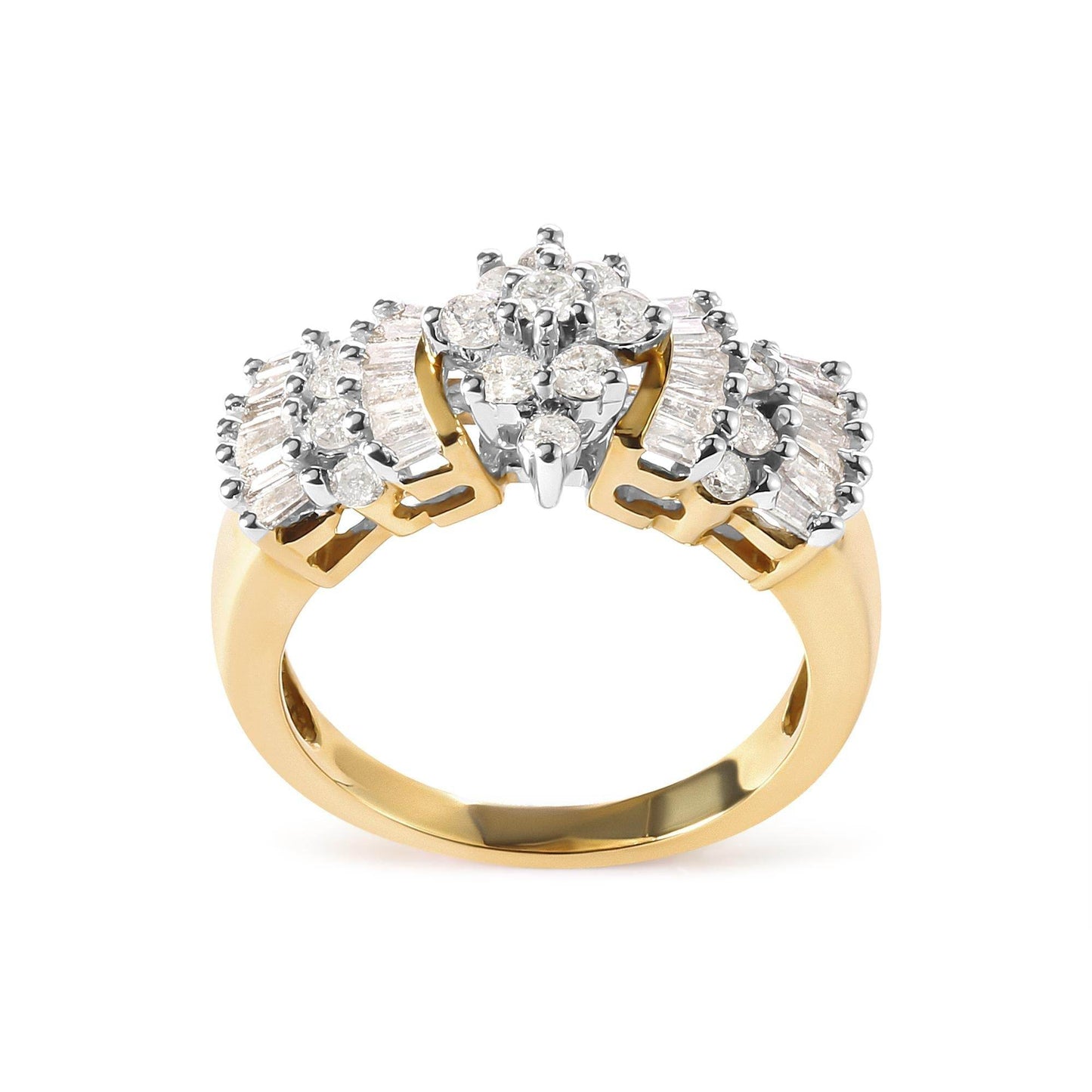 10K Yellow Gold 1.00 Cttw Diamond Starburst Ring Band (H-I Color, I1-I2 Clarity) - Bijoux-NYC Direct