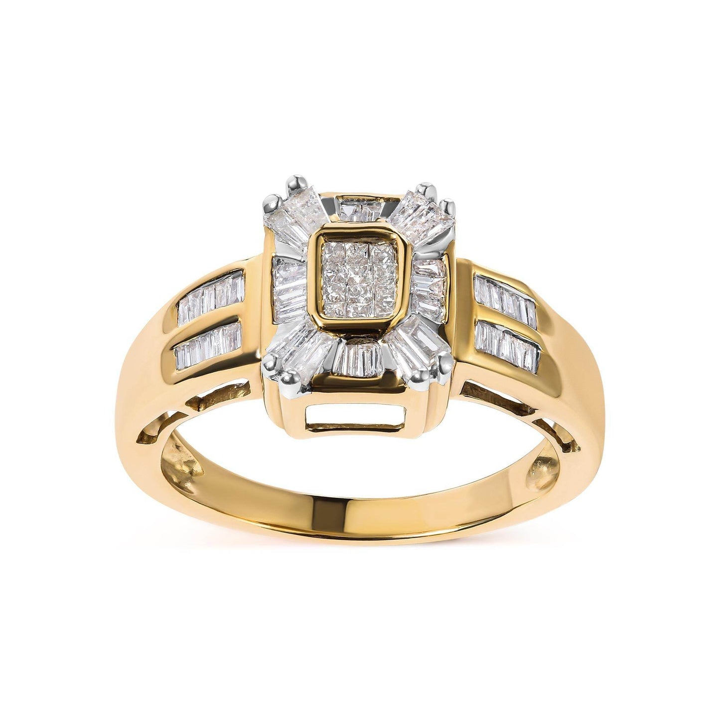 10K Yellow Gold 1/2 Cttw Diamond Composite and Halo Ring (H-I Color, SI1-SI2 Clarity) - Bijoux-NYC Direct