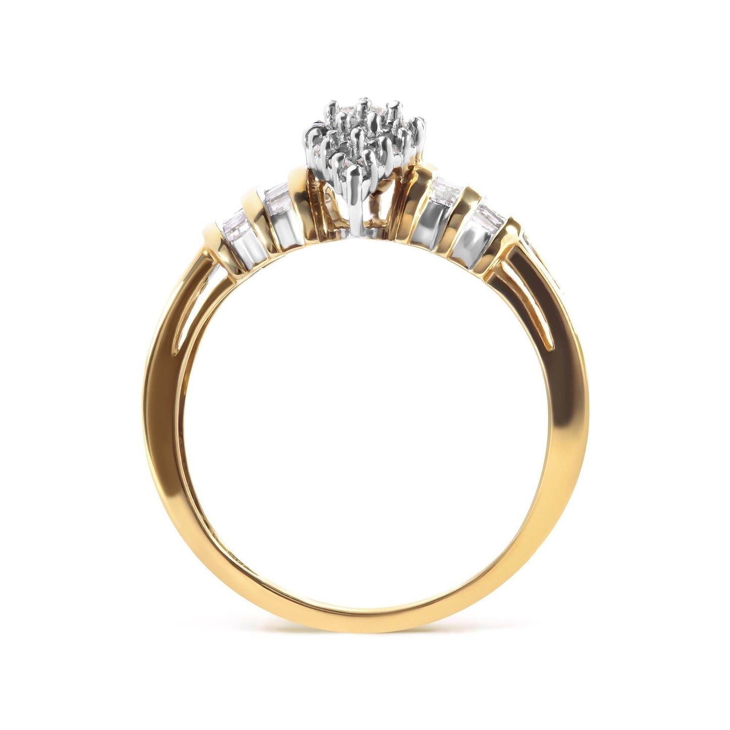 10K Yellow Gold 1/2 Cttw Diamond Pear Shaped Head and Multi Row Channel Set Shank Ring (H-I Color, SI2-I1 Clarity) - Bijoux-NYC Direct