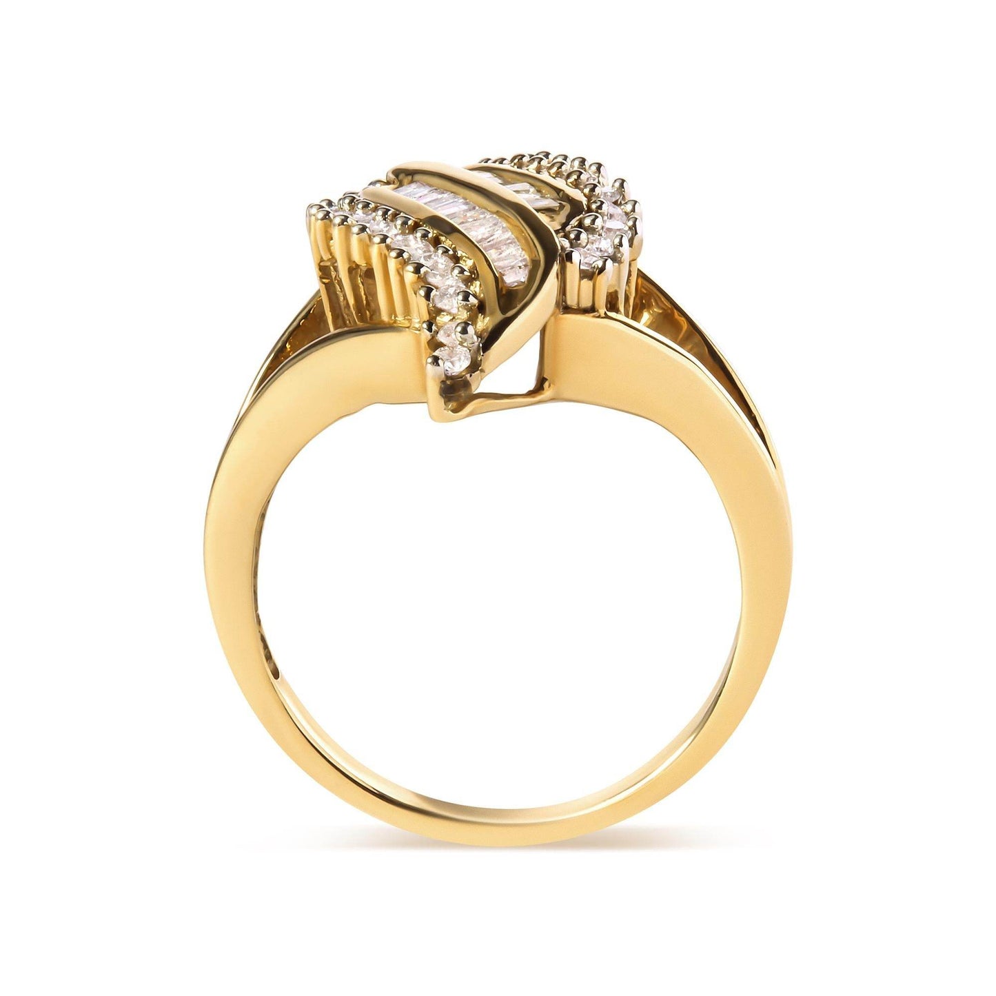 10K Yellow Gold 1/2 Cttw Round and Baguette Cut Diamond Cocktail Ring (H-I Color, I1-I2 Clarity) - Bijoux-NYC Direct