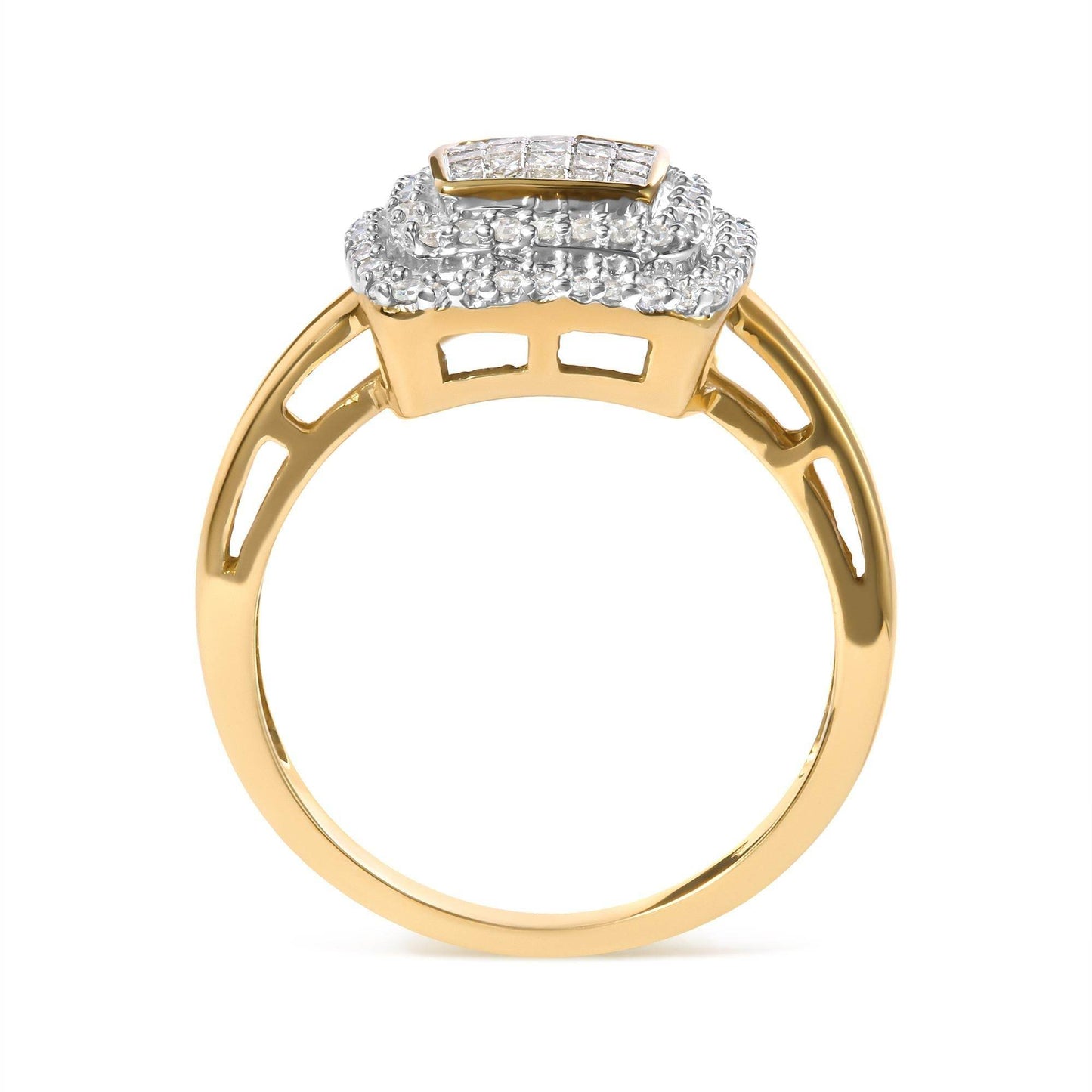 10K Yellow Gold 1/2 cttw Round and Princess Diamond Composite Head and Halo Ring (H-I Color, SI1-SI2 Clarity) - Bijoux-NYC Direct