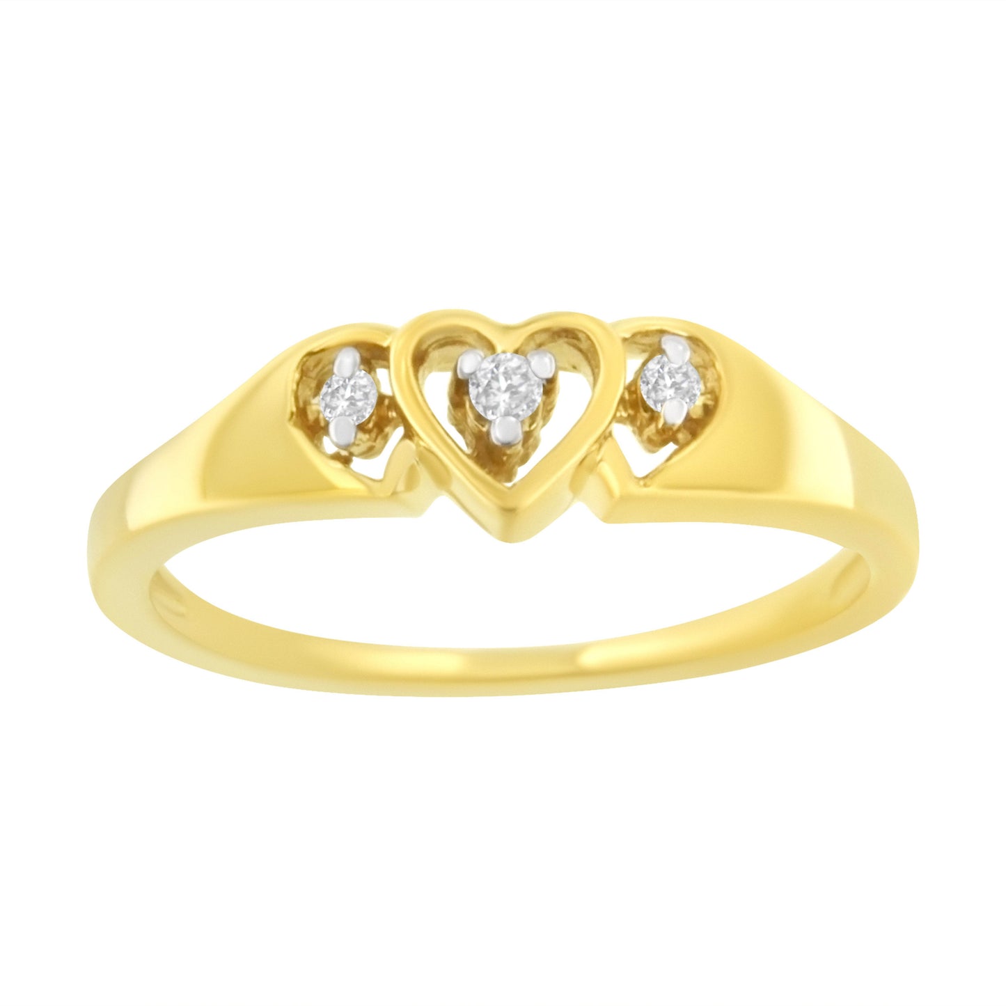 10KT Yellow Gold 1/20 cttw Diamond Triple Heart Diamond Ring (K-L, I1-I2) - Bijoux-NYC Direct
