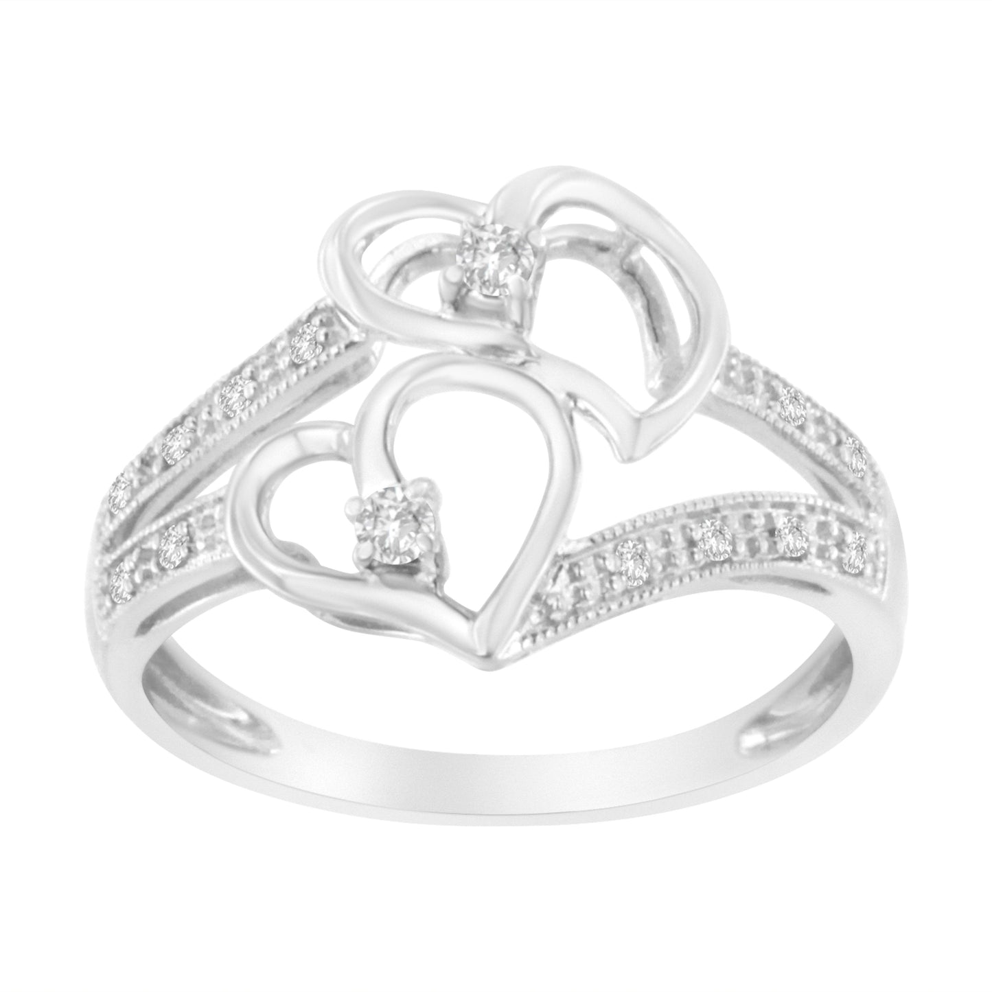 14KT White Gold 1/10 cttw Diamond Twin Heart Ring - Bijoux-NYC Direct