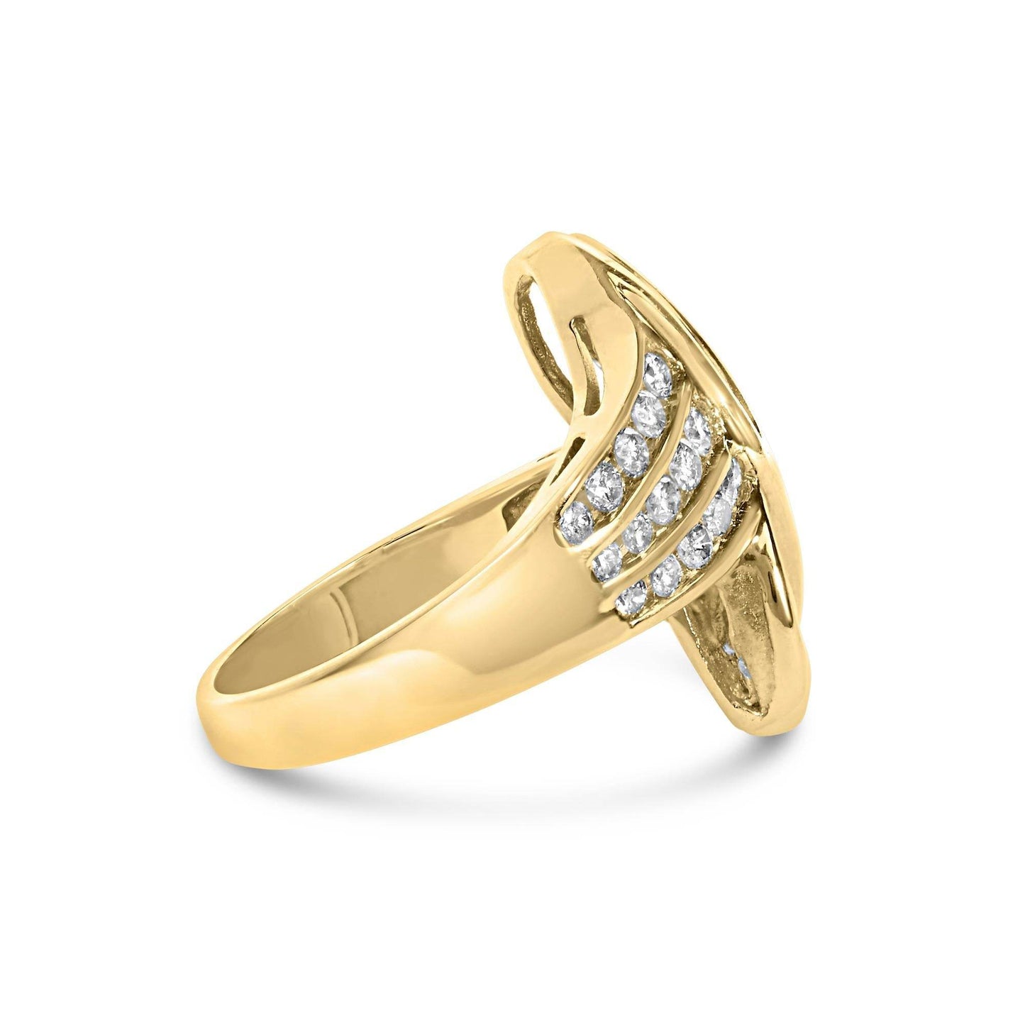 14K Yellow Gold 1 1/3 Cttw Channel Set Diamond Bypass Cocktail Ring (J-K Color, I1-I2 Clarity) - Ring Size 7 - Bijoux-NYC Direct