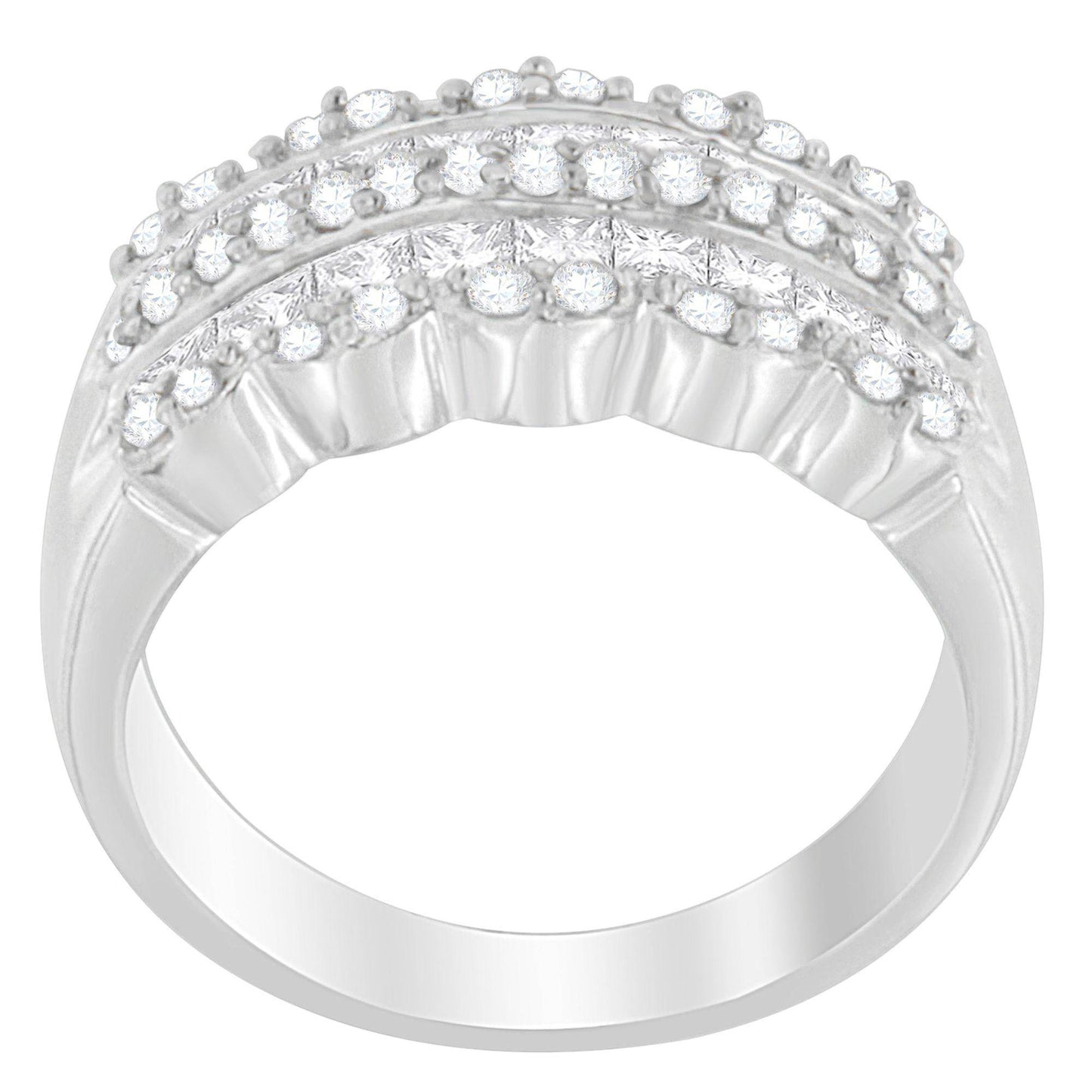 14K White Gold 1 1/7ct. TDW Round and Princess-Cut Diamond Ring(H-I, SI2-I1) - Bijoux-NYC Direct