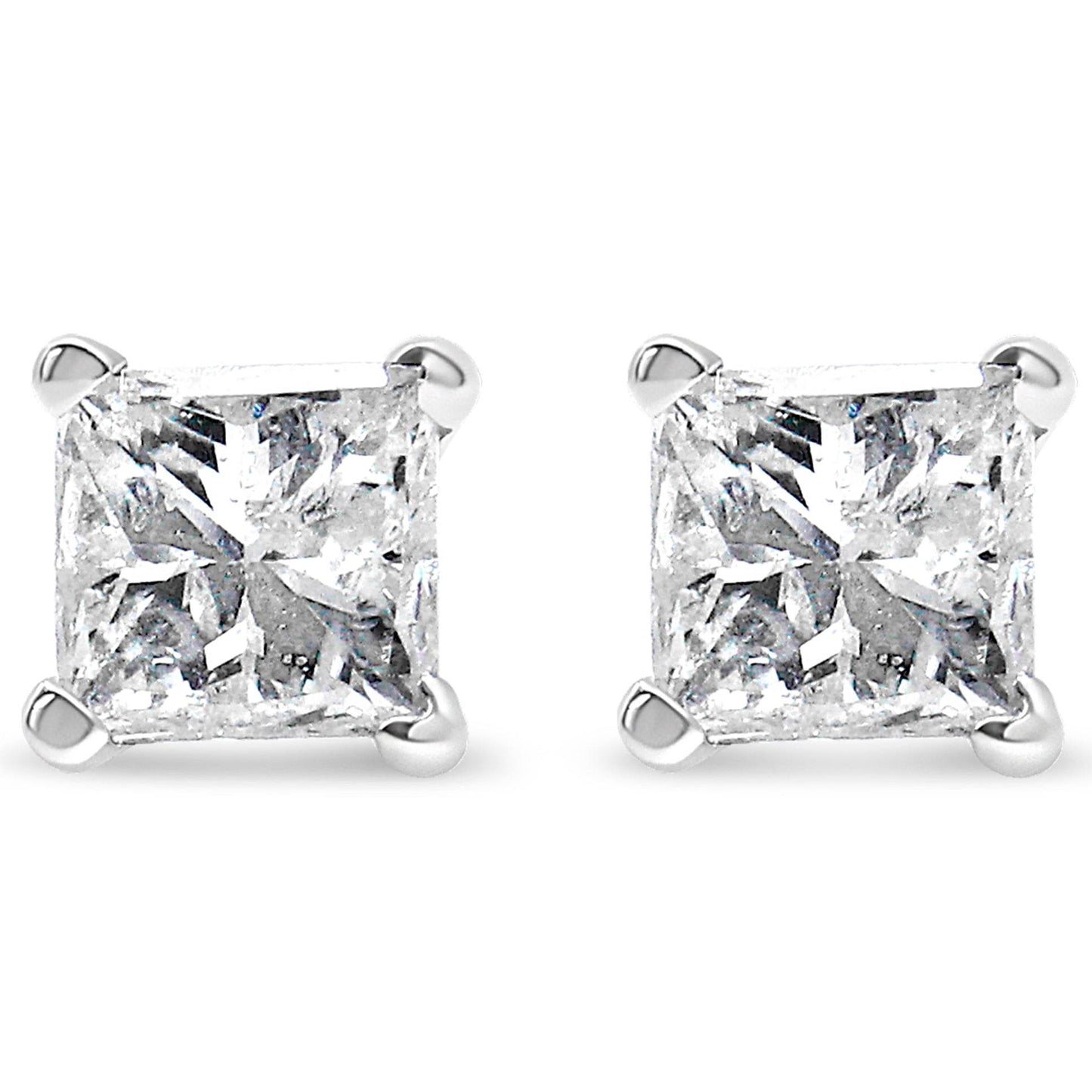 14k White Gold 1/5 Cttw Princess-cut Diamond Petite Stud Earrings (I-J, I2-I3) - Bijoux-NYC Direct