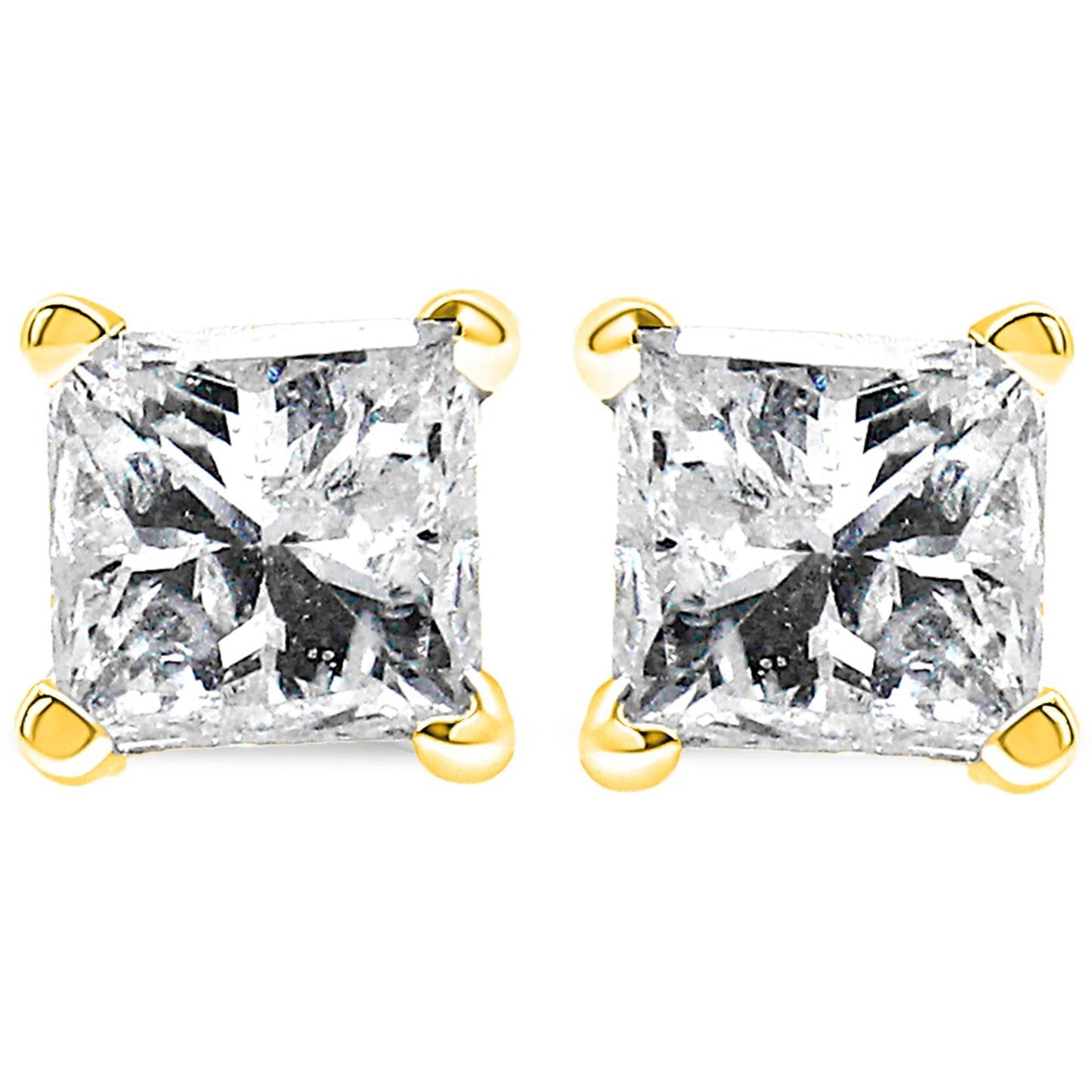 14K Yellow Gold 1/5 Cttw Princess-Cut Square Near Colorless Diamond Classic 4-Prong Solitaire Stud Earrings (I-J Color, I2-I3 Clarity) - Bijoux-NYC Direct