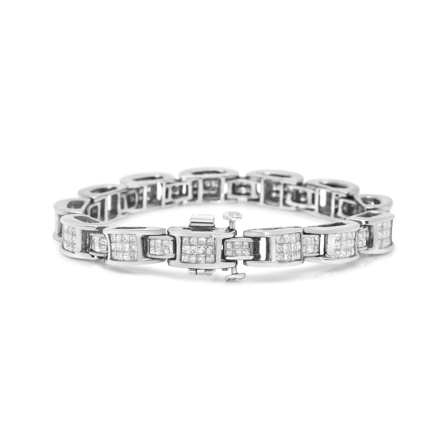 14K White Gold 5.0 Cttw Princess Cut Diamond Invisible Set Alternating Size D Shaped Links Tennis Bracelet (H-I Color, SI2-I1 Clarity) - 7” - Bijoux-NYC Direct
