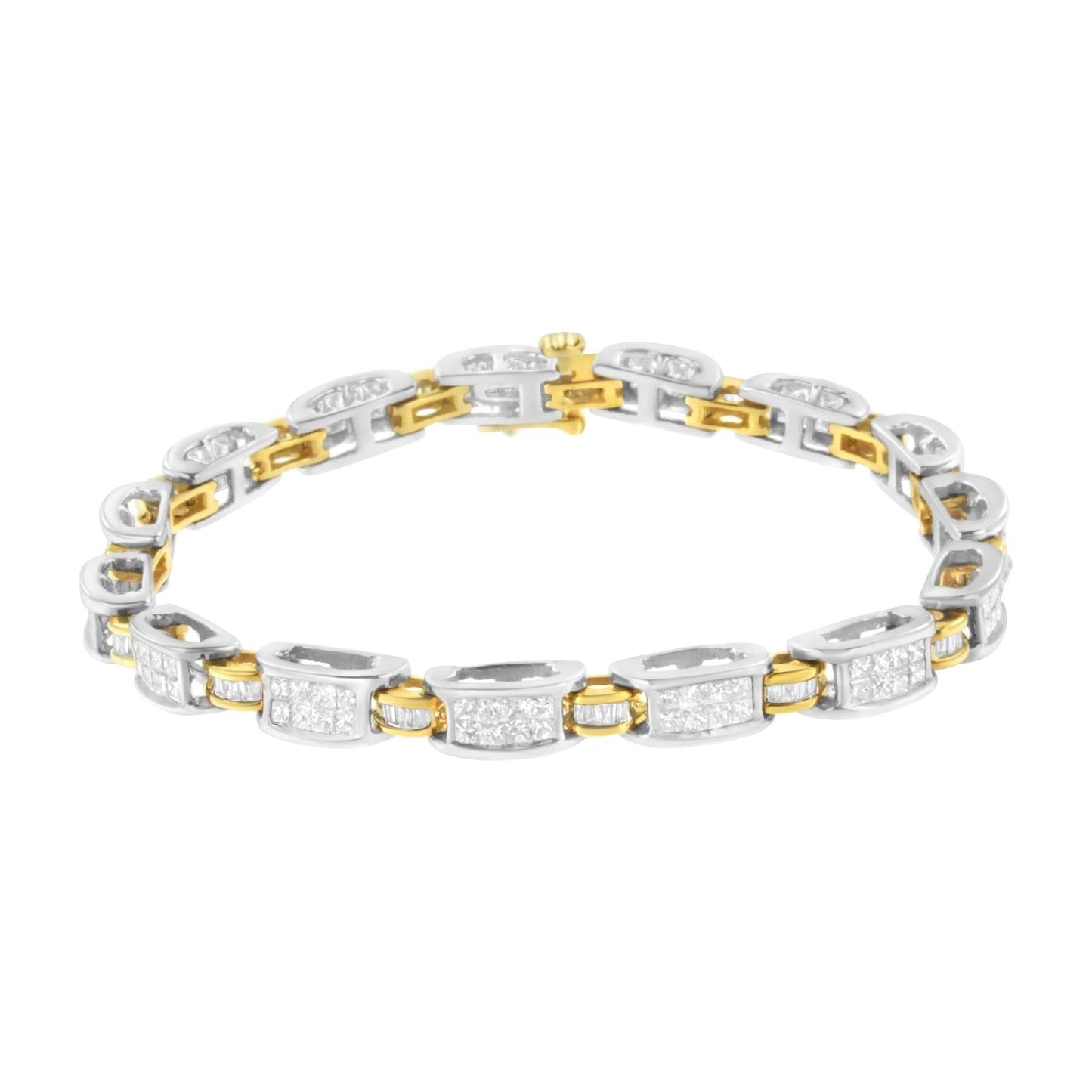 14K Two-Tone Gold Princess and Baguette-Cut Diamond Link Bracelet (3.00 cttw, H-I Color, SI1-SI2 Clarity) - Bijoux-NYC Direct