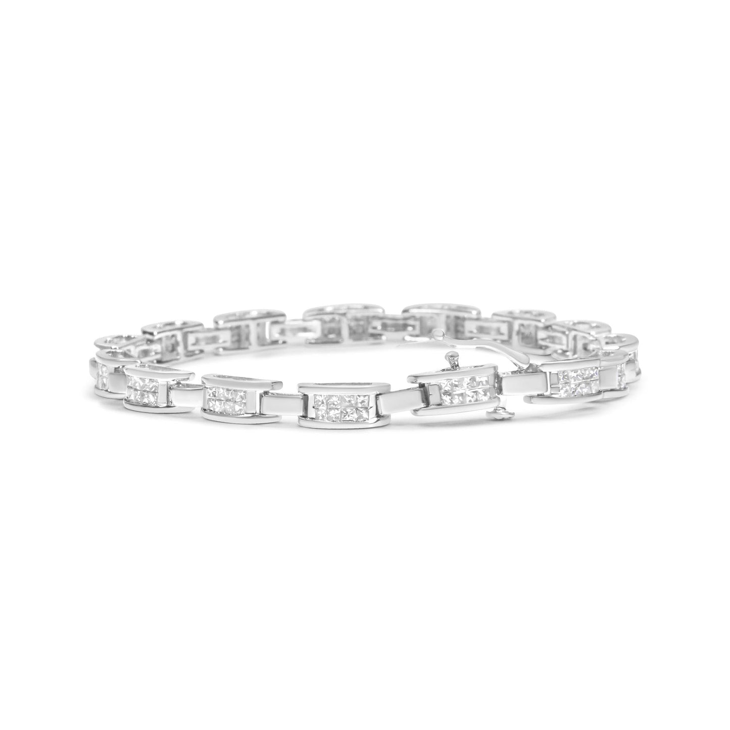14K White Gold 2.0 Cttw Princess Cut Invisible Set Diamond Rectangular Link Bracelet (I-J Color, I1-I2 Clarity) - 7.25" - Bijoux-NYC Direct