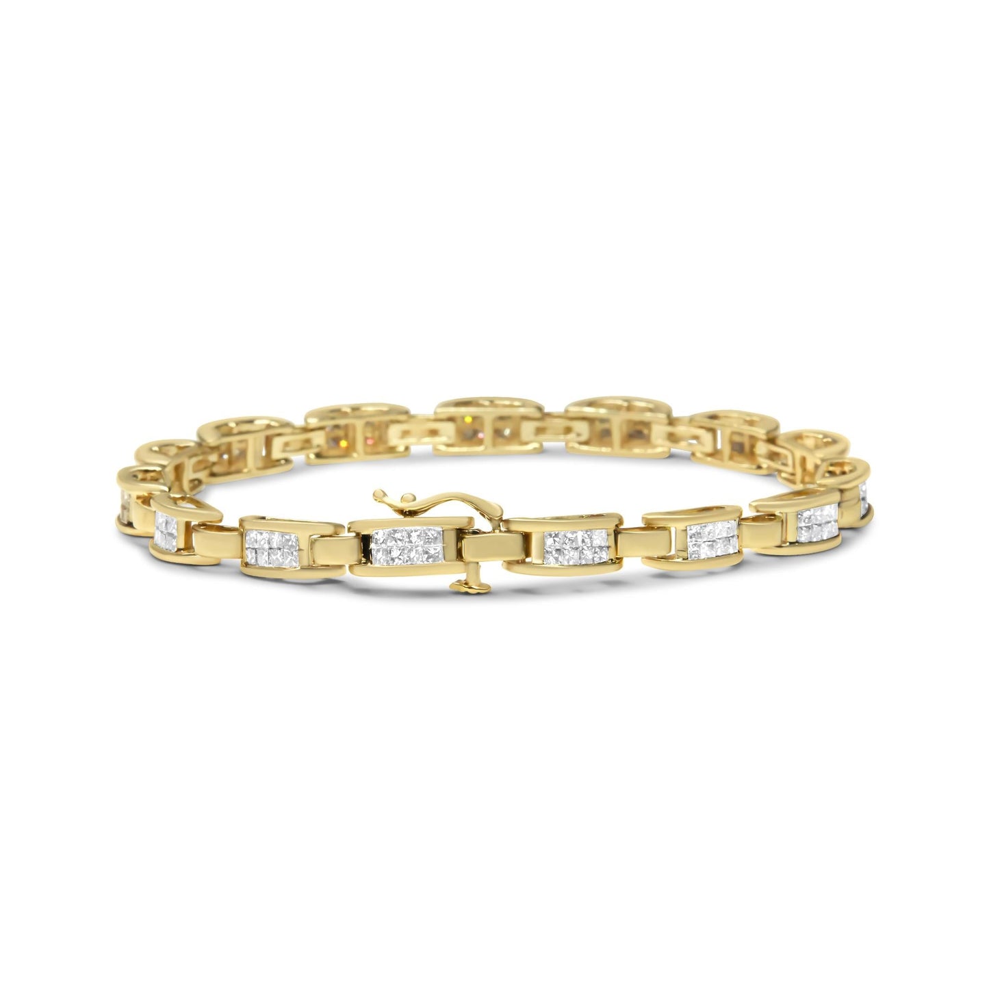 10K Yellow Gold 2.0 Cttw Invisible-Set Princess Cut Diamond Rectangular Link Bracelet (I-J Color, SI2-I1 Clarity) - 7" - Bijoux-NYC Direct