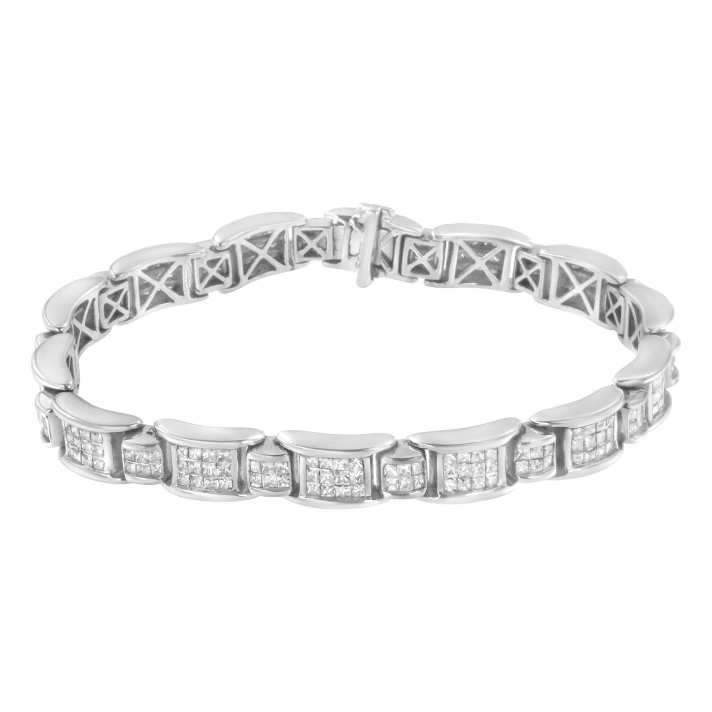 14K White Gold 5.0 Cttw Princess-Cut Diamond Rectangular Alternating Station 7" Tennis Bracelet (G-H Color, SI1-SI2 Clarity) - Bijoux-NYC Direct