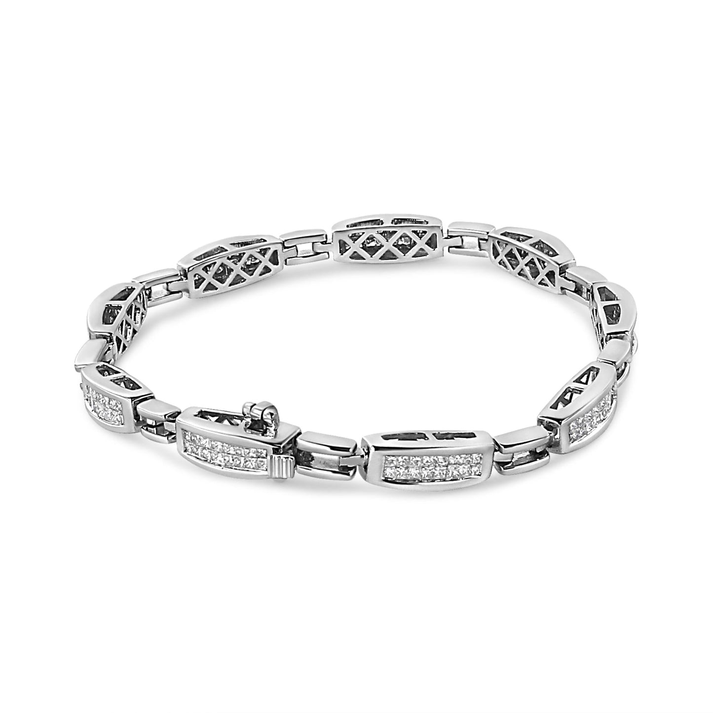 14K White Gold 2.00 Cttw Invisble-Set Princess Diamond Link Bracelet (I1-I2 Clarity, I-J Color) - 7.25" - Bijoux-NYC Direct
