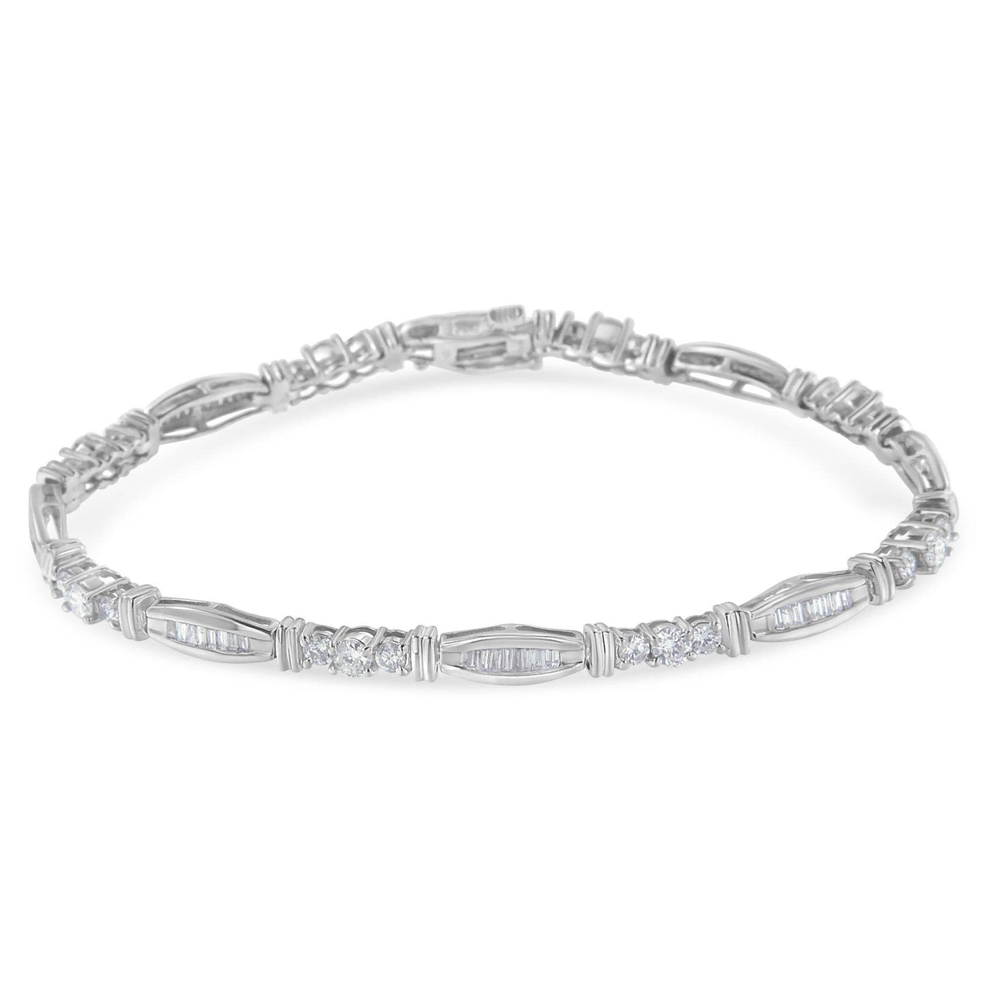 10K White Gold Geometric Pattern Diamond Tennis Bracelet (3 cttw, H-I Color, SI2-I1 Clarity) - Bijoux-NYC Direct