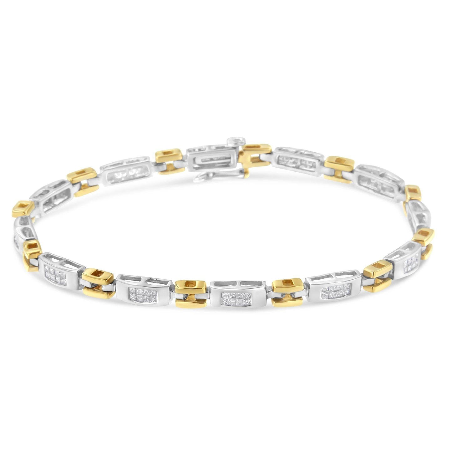 10K Two-Tone Gold Princess Cut Diamond Geo Link Bracelet (1.00 cttw, H-I Color, SI1-SI2 Clarity) - Bijoux-NYC Direct