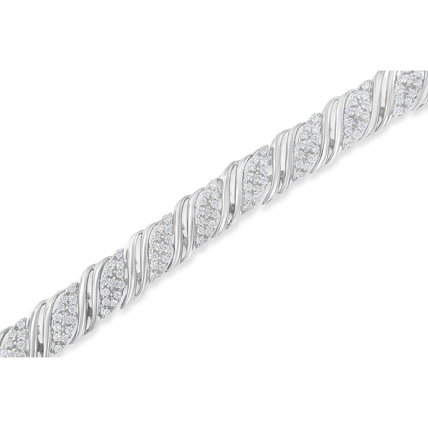 .925 Sterling Silver 2.0 cttw Diamond Double Wrap S Curve Link Bracelet (I-J Color, I3 Clarity) -7.25" - Bijoux-NYC Direct
