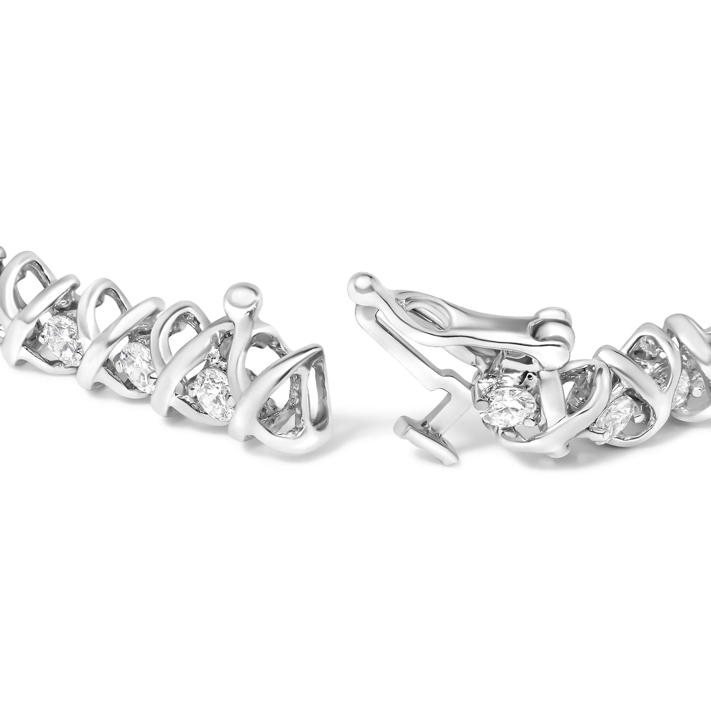 18K White Gold 3.0 Cttw Natural Round Diamond Box Clasp X Link Tennis Bracelet - 7" Inches
