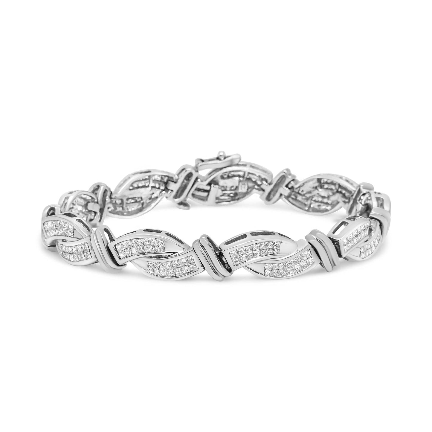 14K White Gold 4.0 Cttw Invisble Set Princess-Cut Diamond Wave Style Link Bracelet (H-I Color, SI2-I1 Clarity) - 7" - Bijoux-NYC Direct