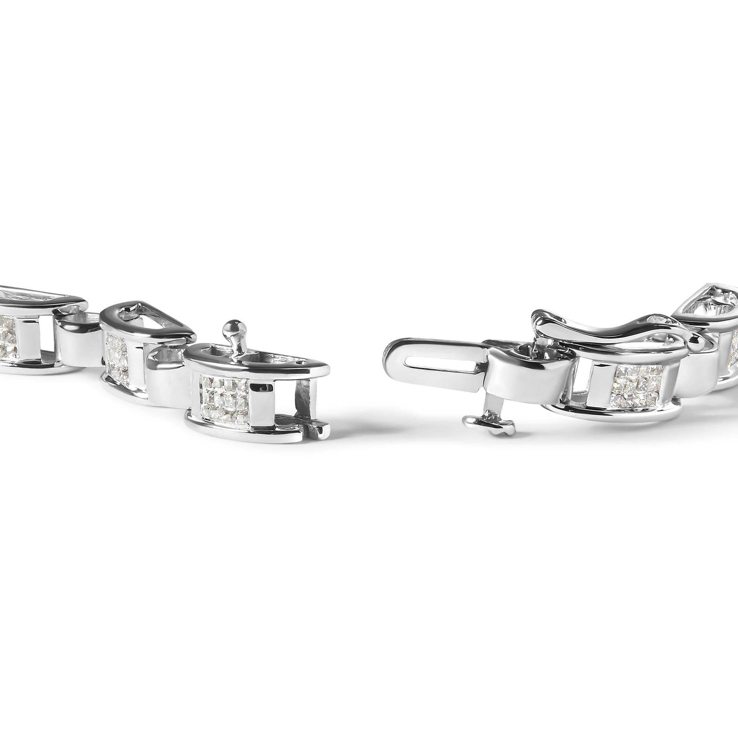 14K White Gold 1.00 Cttw Princess-Cut Diamond Link Bracelet (I-J Color, I1-I2 Clarity) - Size 7.25 - Bijoux-NYC Direct
