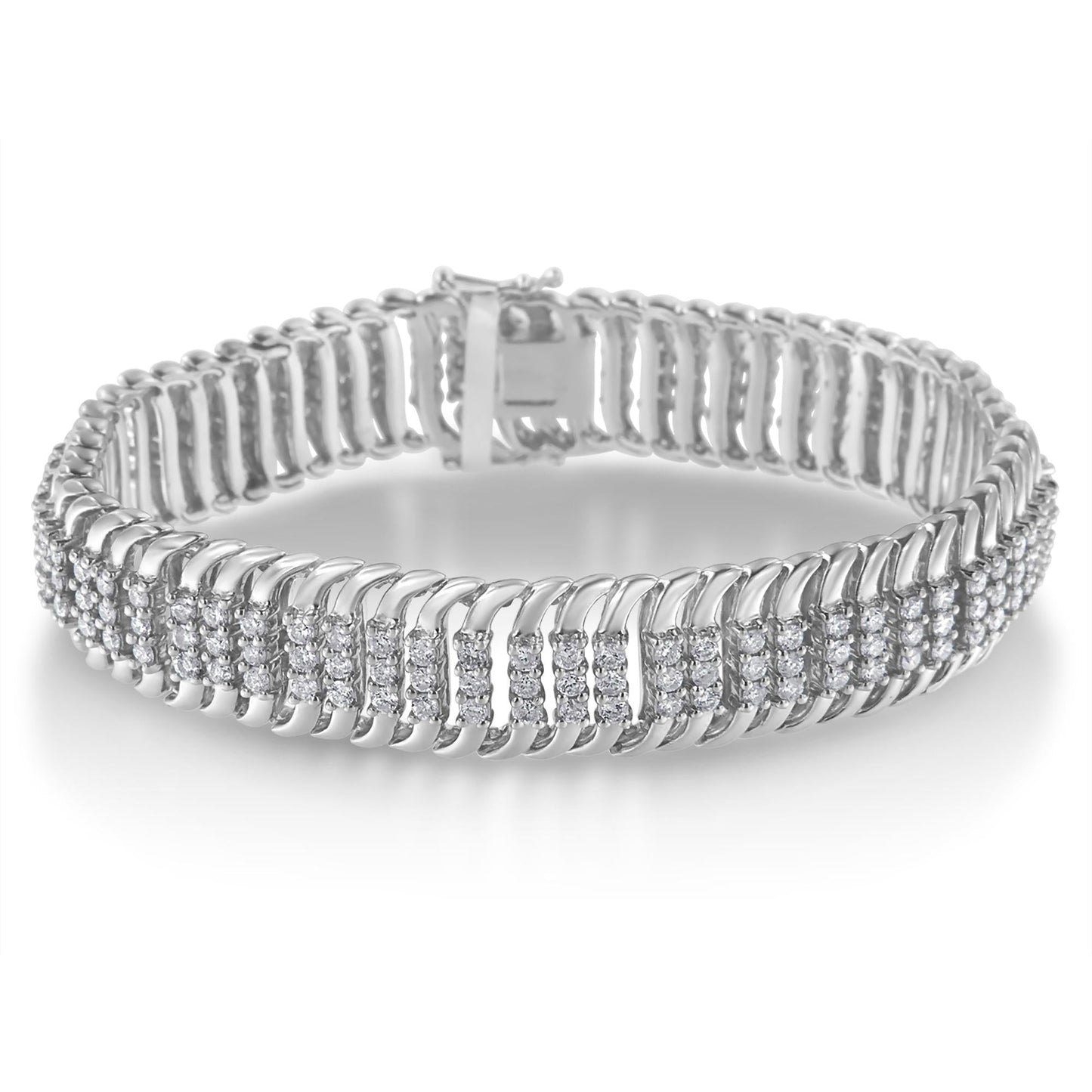 14K White Gold 5.0 Cttw Round Brilliant Cut Diamond 7" S Wave Serpentine Tennis Bracelet (H-I Color, I1-I2 Clarity) - Bijoux-NYC Direct