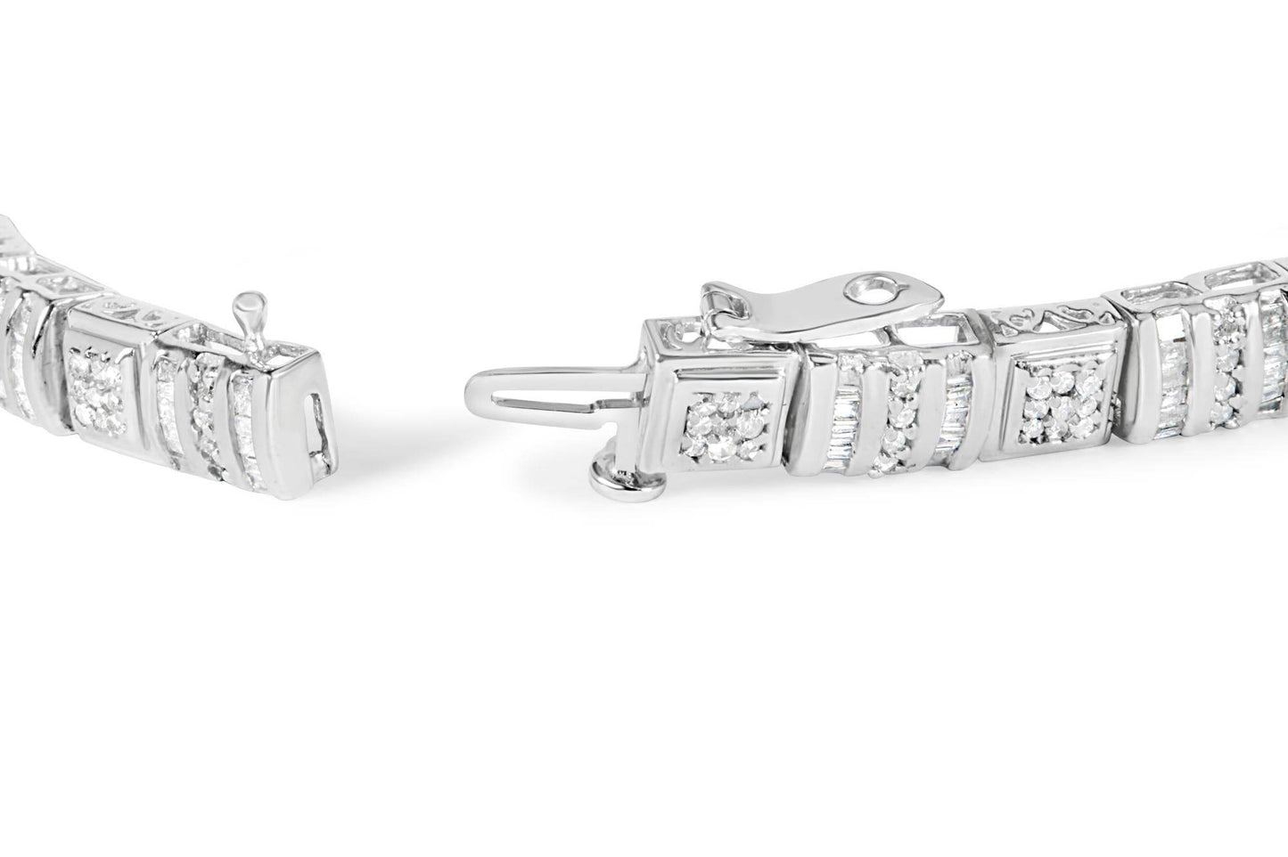 10K White Gold Round and Baguette Cut Diamond Bracelet (2.00 cttw, H-I Color, I2-I3 Clarity) - Bijoux-NYC Direct