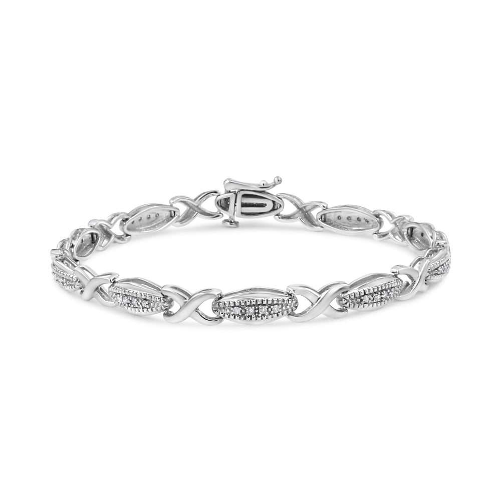 .925 Sterling Silver 1/5 Cttw Round-Cut Diamond "X" Link Bracelet - Size 7.50" (I-J Color, I2-I3 Clarity) - Bijoux-NYC Direct
