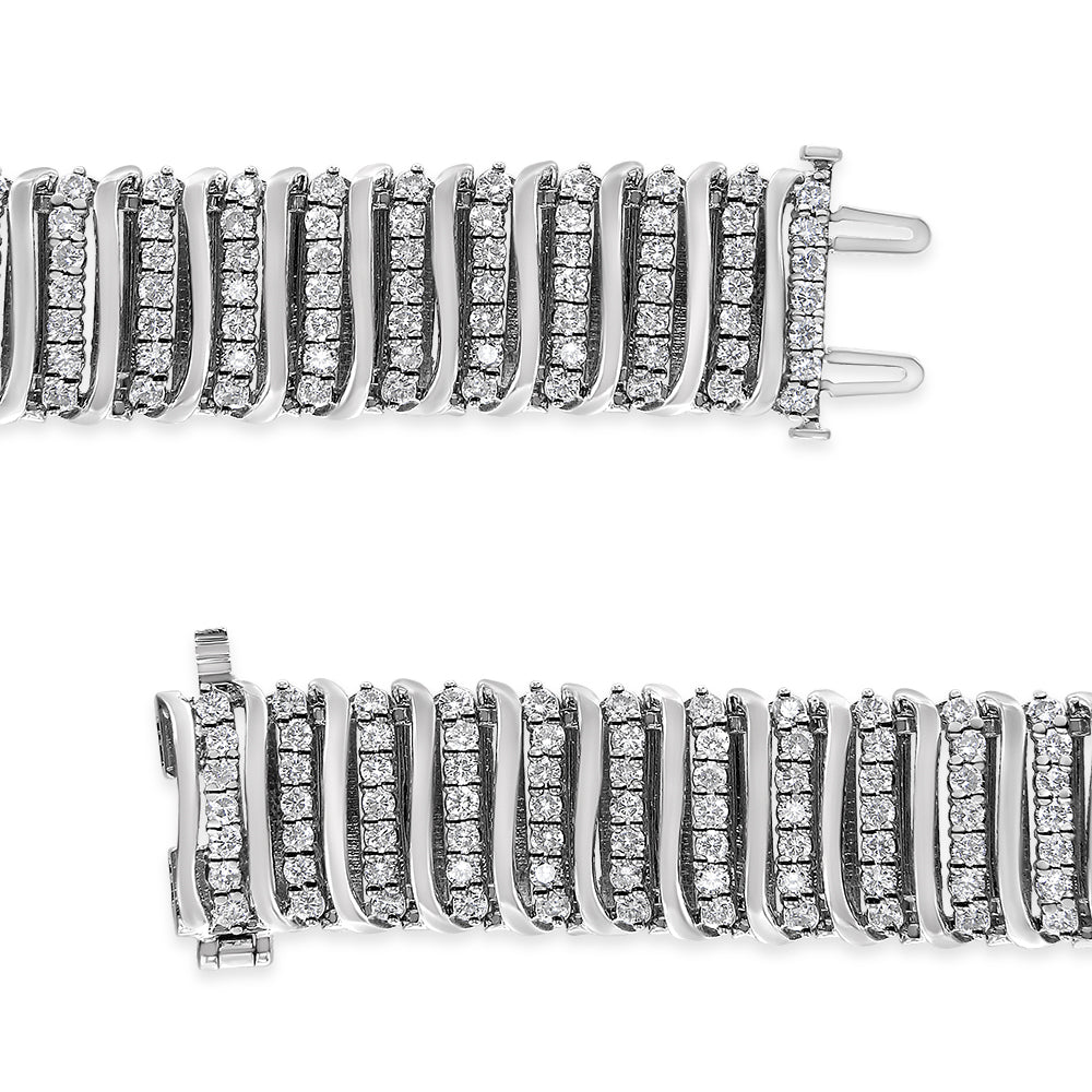 .925 Sterling Silver 8 1/2 Cttw Diamond 7 Row Chevron "S" Curved Link Tennis Bracelet (I-J color, I1-I2 clarity) - 7.25" - Bijoux-NYC Direct