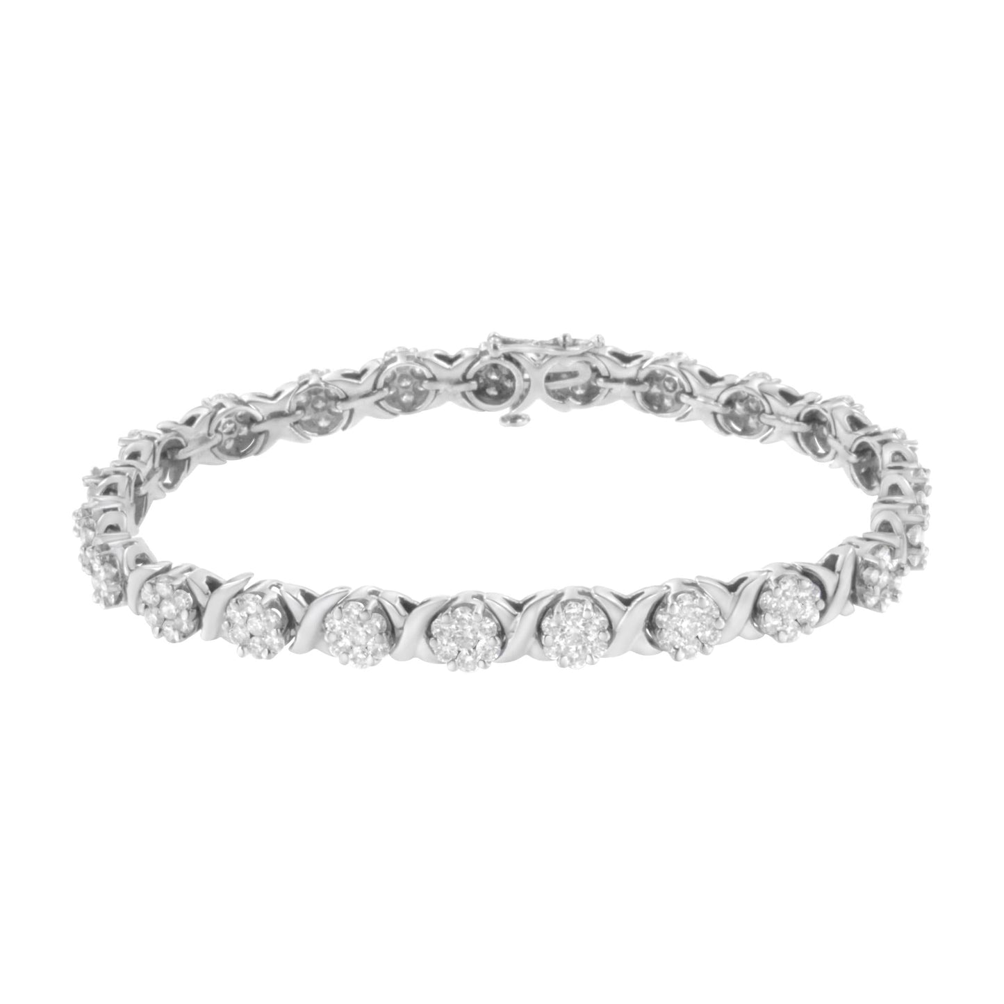 14K White Gold 4 7/8 Cttw Round Brilliant-Cut Diamond Round Cluster & X-Link 7" Tennis Bracelet (I-J Color, SI2-I1 Clarity) - Bijoux-NYC Direct