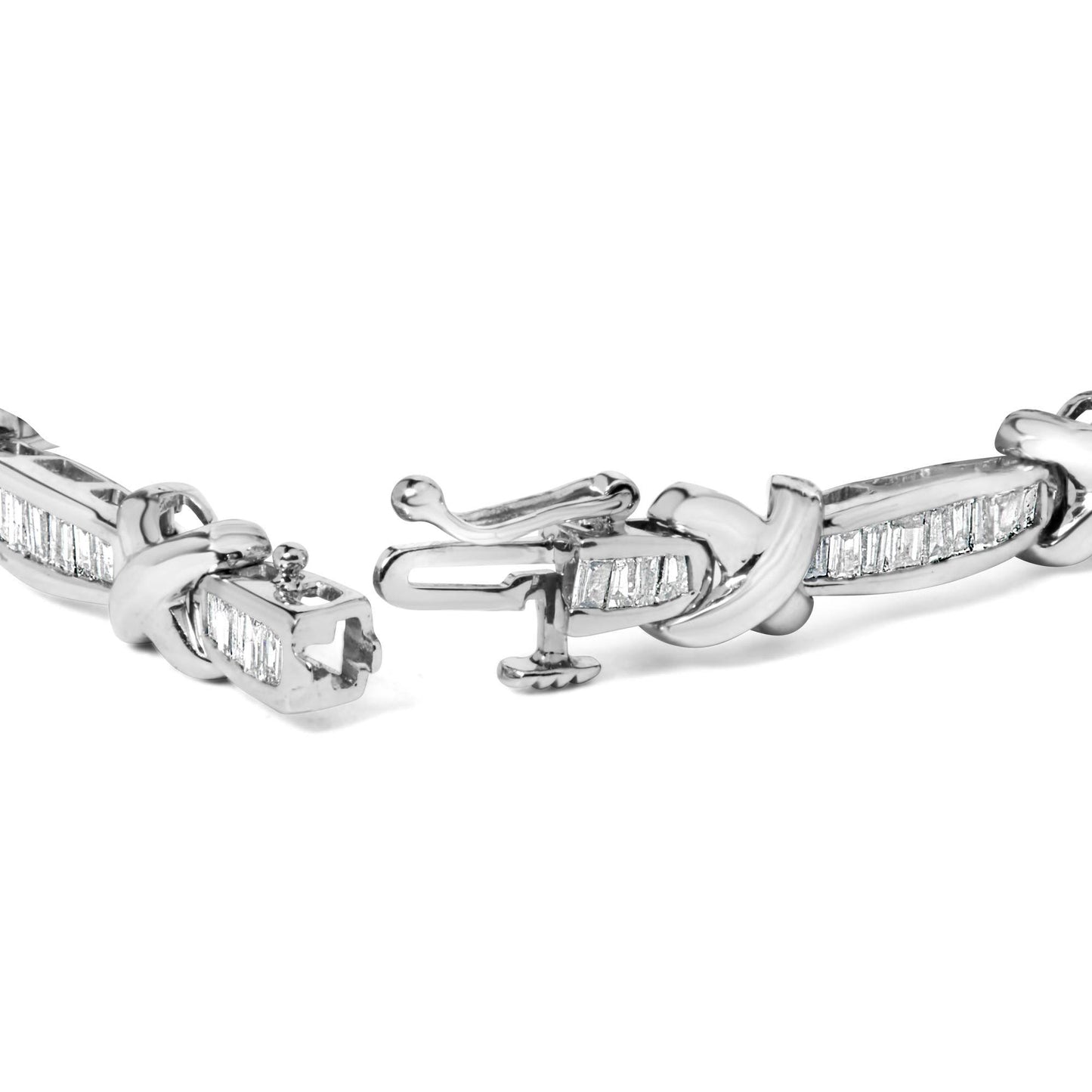 14K White Gold Baguette-Cut Diamond X-Link Bracelet (2.00 cttw, H-I Color, I1-I2 Clarity) - Bijoux-NYC Direct