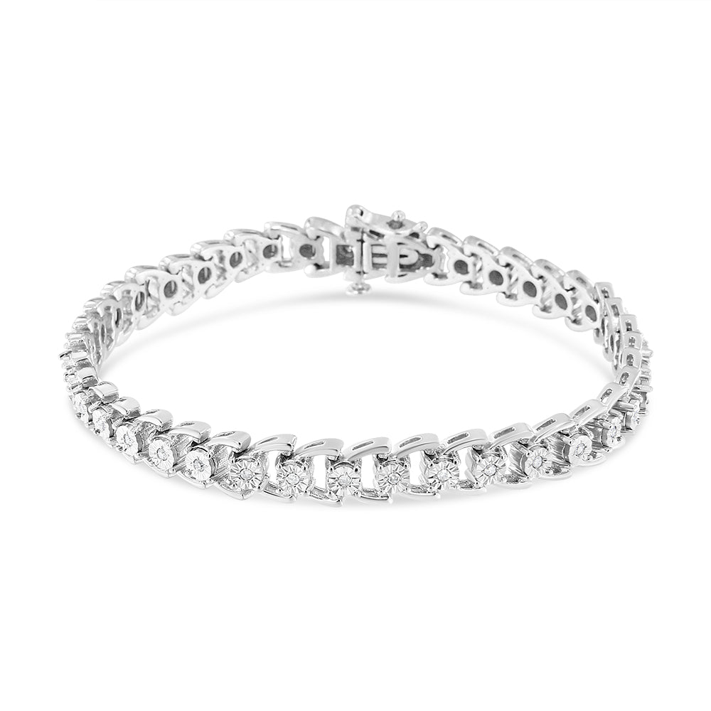 .925 Sterling Silver 1/4 Cttw Miracle Set Round Diamond Composite Open Linked Composite Line Bracelet (I-J Color, I3-Promo Clarity) - 7.5" - Bijoux-NYC Direct