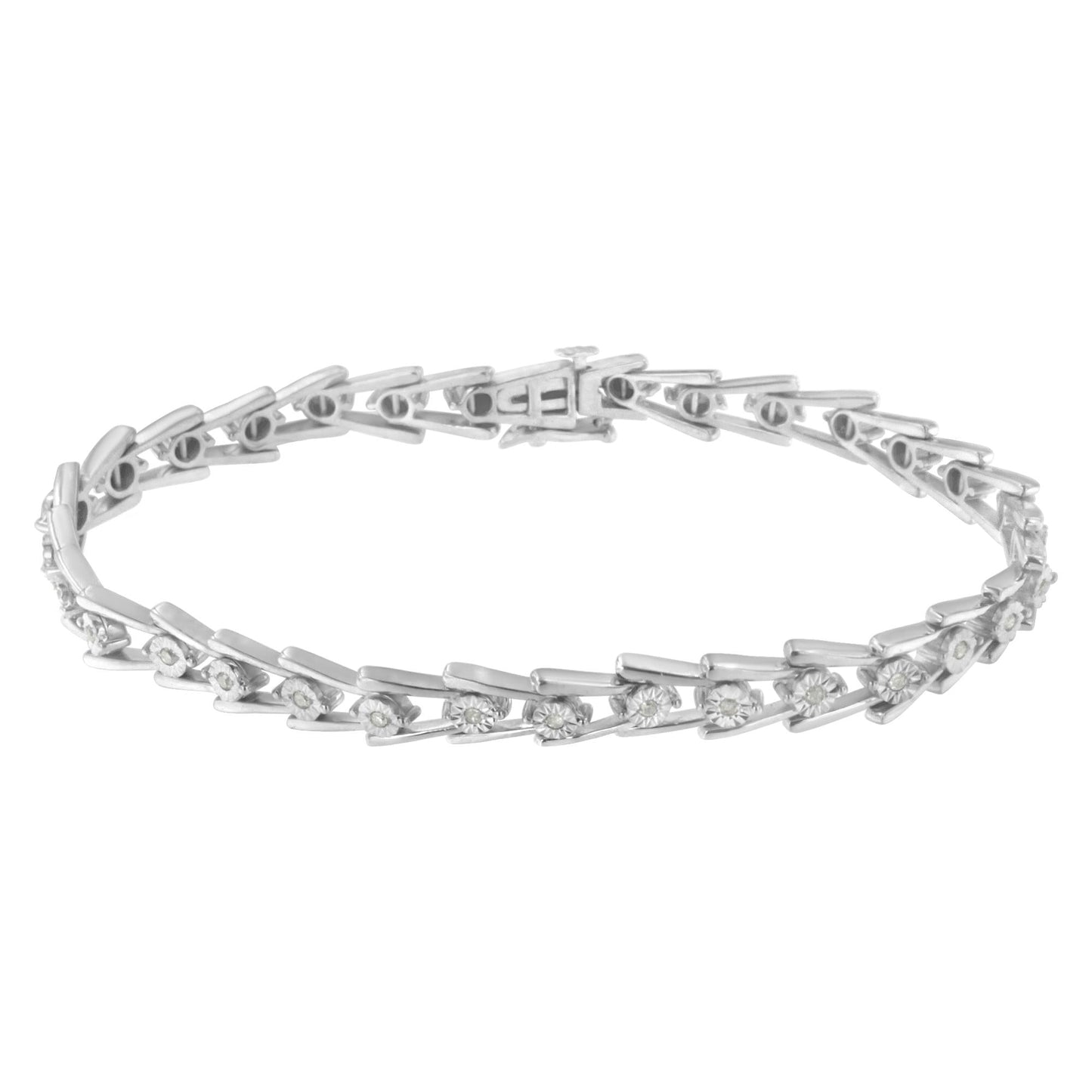.925 Sterling Silver 1/4 cttw Miracle Set Diamond Sleek and Open "V"Bracelet (I-J Color, I3 Clarity) -7.5" - Bijoux-NYC Direct