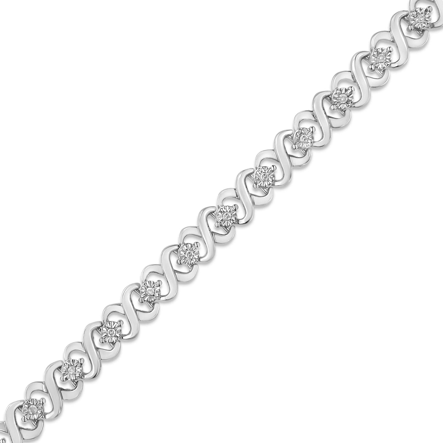 .925 Sterling Silver 1/6 Cttw Miracle Set Diamond Infinity Link and Station Tennis Bracelet (I-J Color, I3 Clarity) - 7.25 " Inches - Bijoux-NYC Direct
