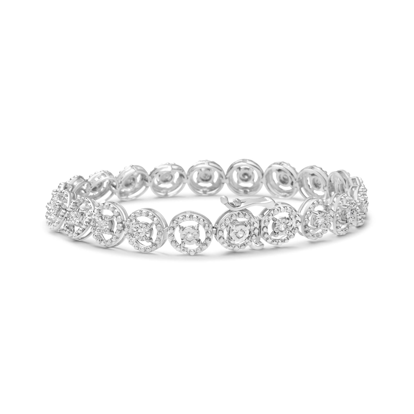 .925 Sterling Silver 1/2 Cttw Diamond Nested Circle Miracle Set Open Wheel 7.25" Fashion Link Bracelet (I-J Color, I3 Clarity) - Bijoux-NYC Direct