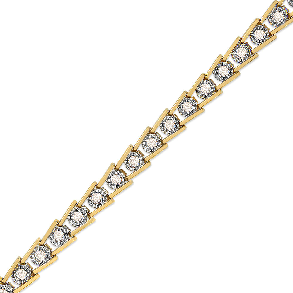 14K Yellow Gold Plated .925 Sterling Silver 2.00 Cttw Miracle Set Diamond Wave Link Bracelet (L-M Color, I2-I3 Clarity) - Size 7.25" - Bijoux-NYC Direct