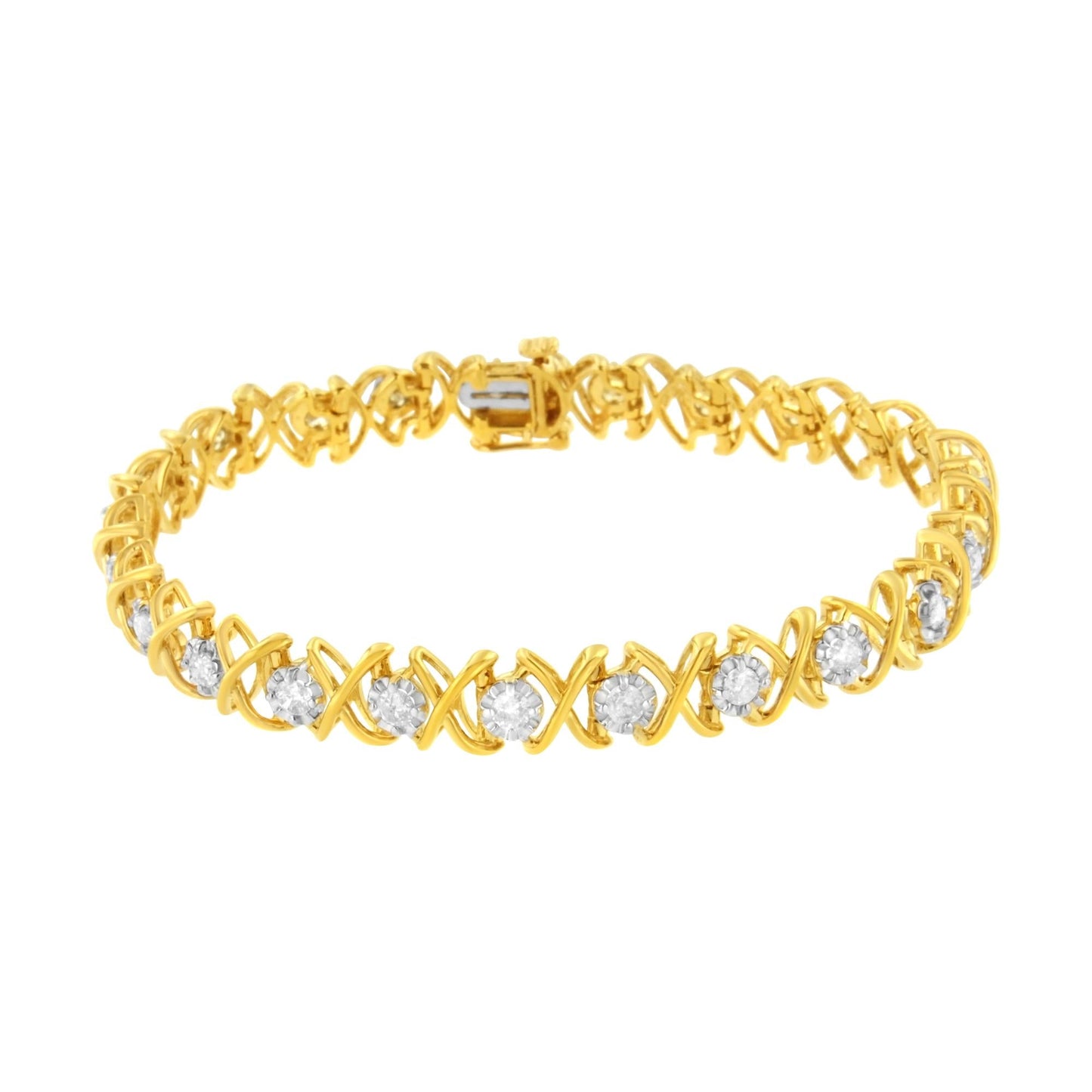 10K Yellow Gold Plated Sterling Silver 2 cttw Diamond "XOXO" Bracelet (J-K Clarity, I1-I2 Color) - Size 7.25" - Bijoux-NYC Direct