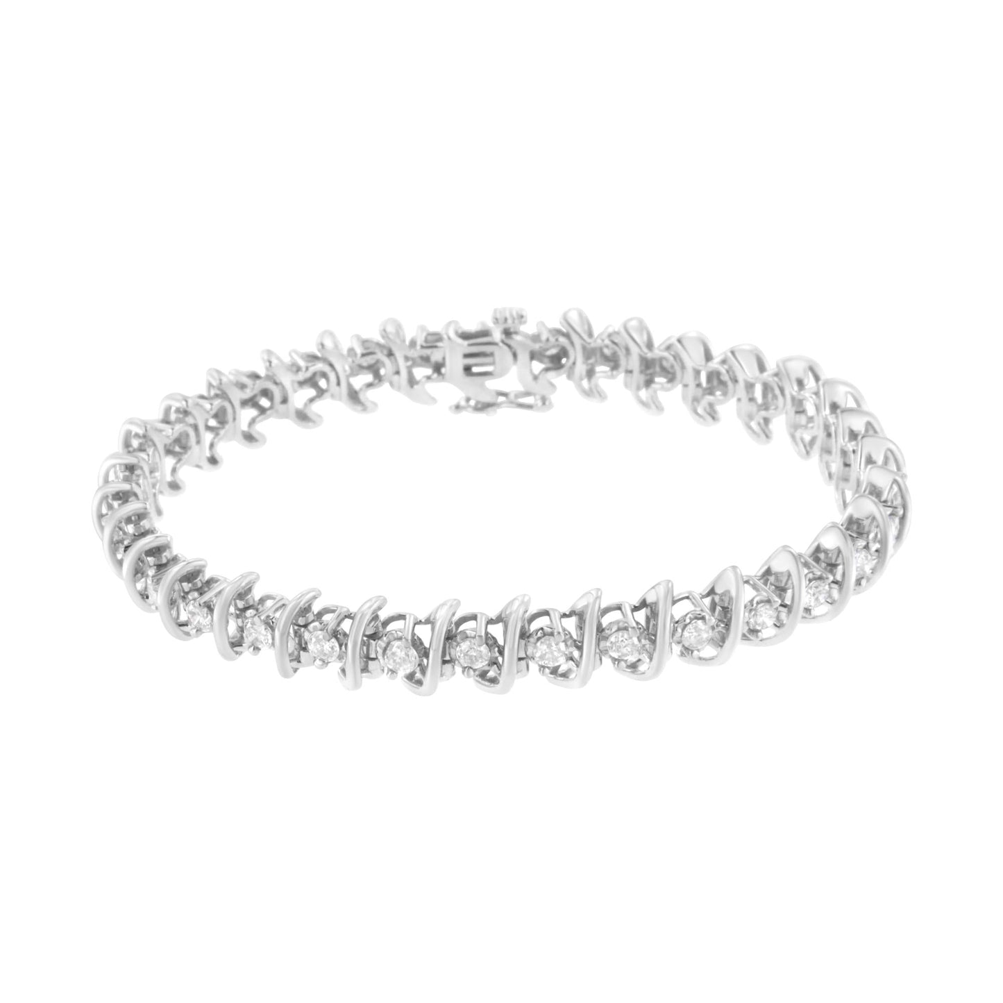 .925 Sterling Silver 3 cttw Diamond "S" Link Bracelet (I-J Clarity, I2-I3 Color) - Size 7.5" - Bijoux-NYC Direct