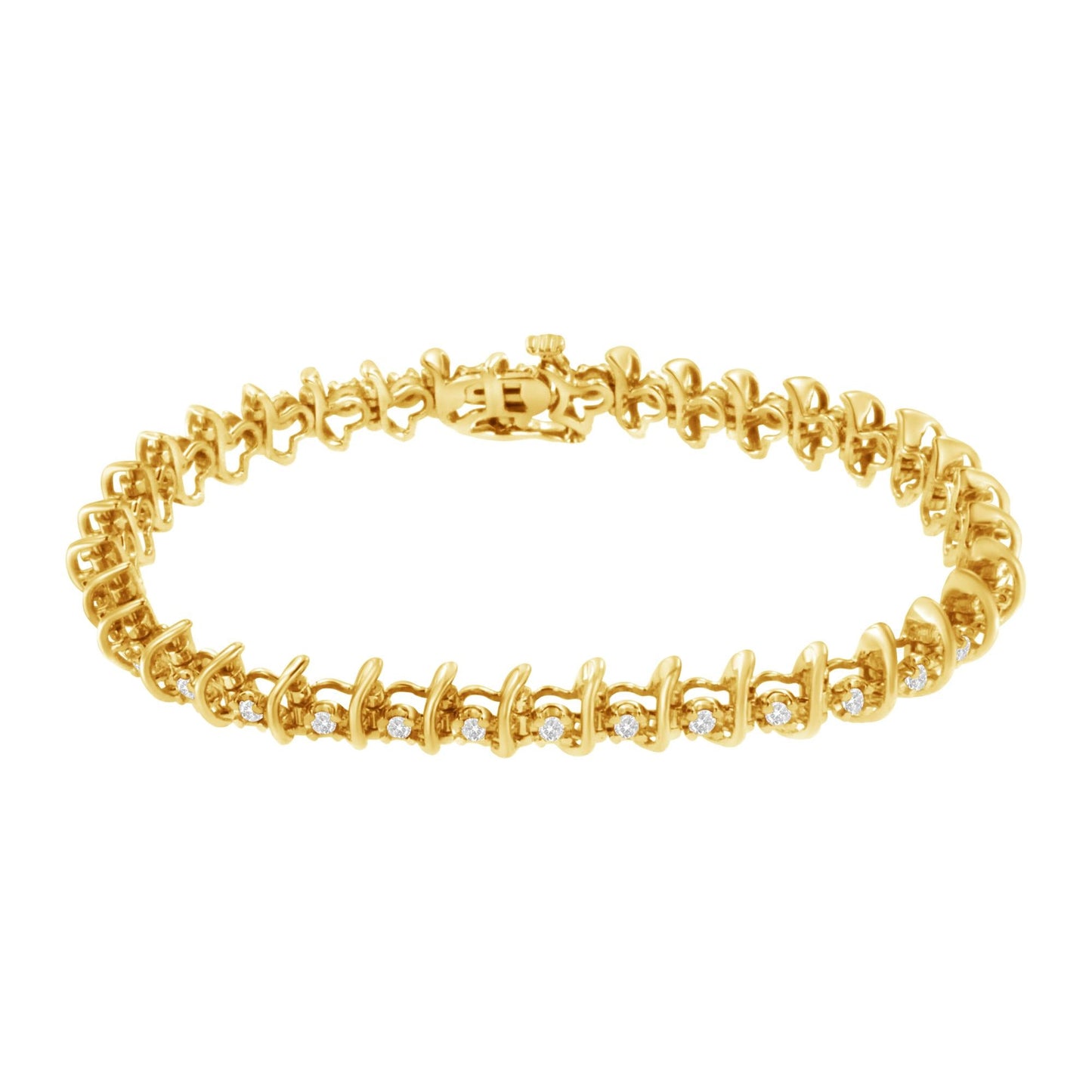 10KT Yellow Gold Plated .925 Sterling Silver 1 cttw Prong-Set Diamond Link Bracelet (J-K, I1-I2) - 7.5" - Bijoux-NYC Direct