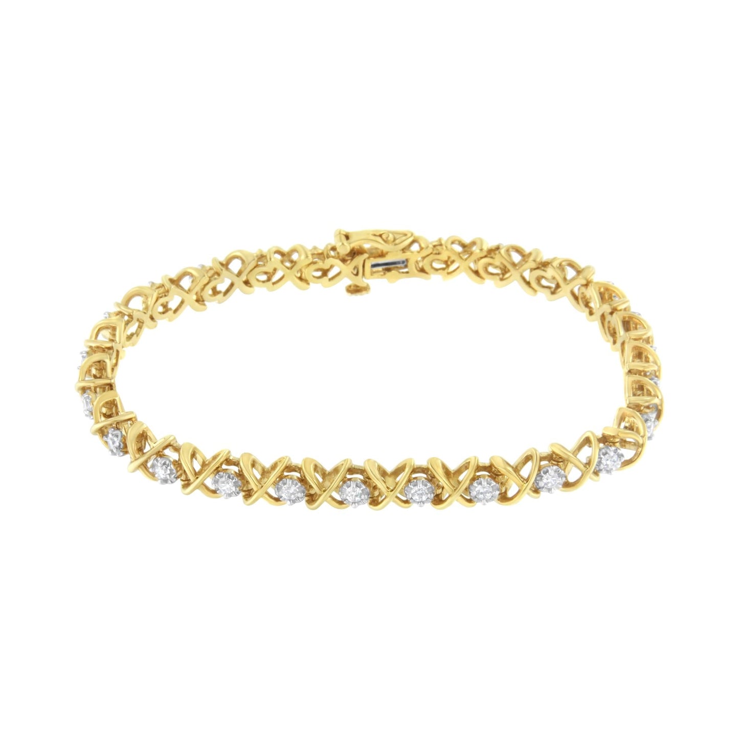 10K Yellow Gold Plated Sterling Silver 1 cttw Diamond Link Bracelet (J-K Clarity, I1-I2 Color) - Size 7" - Bijoux-NYC Direct