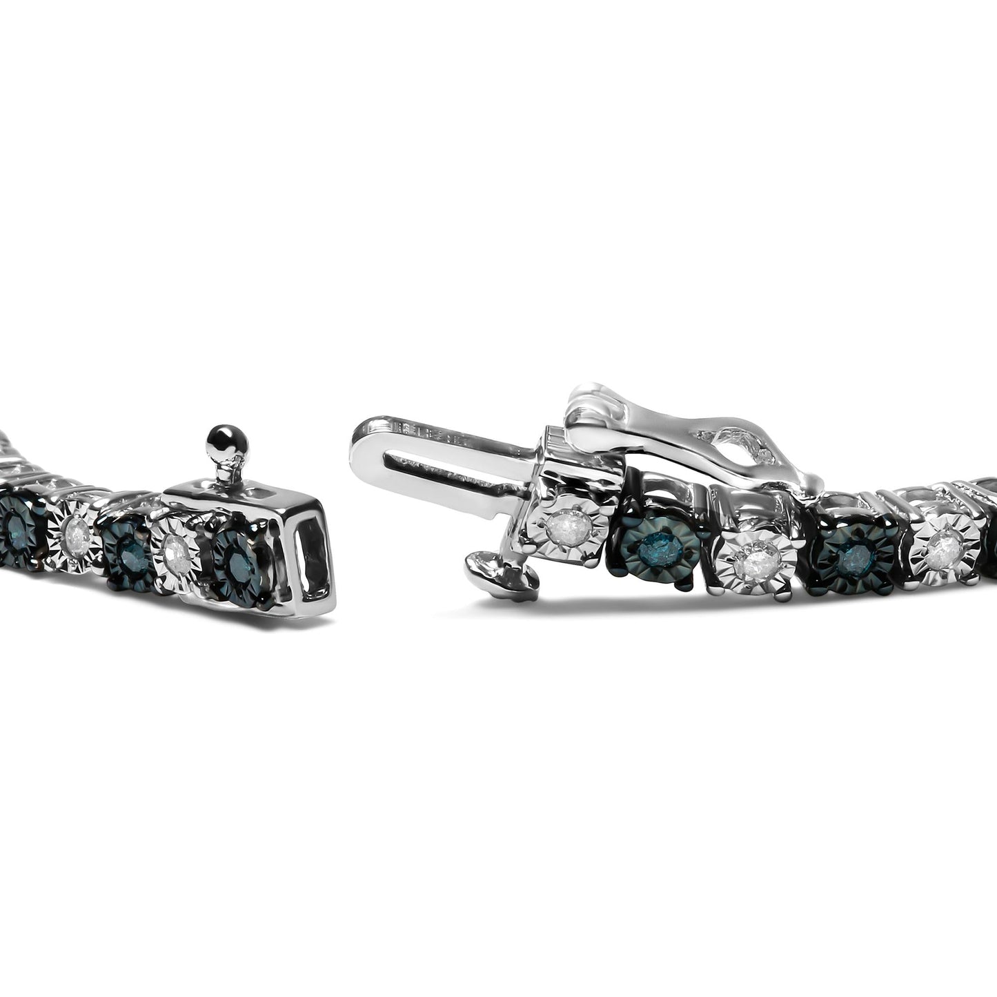 .925 Sterling Silver 1.0 Cttw with Alternating Round White Diamond and Round Treated Blue Diamond Tennis Bracelet (Blue and I-J Color, I3 Clarity) - Size 7" Inches - Bijoux-NYC Direct