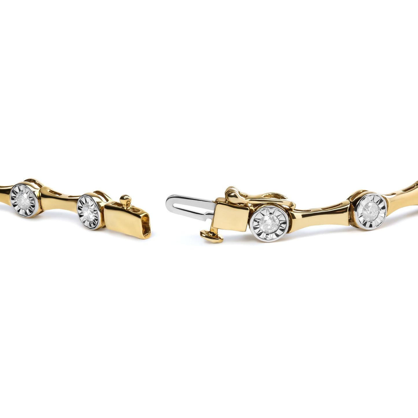 10K Yellow Gold Plated .925 Sterling Silver 1.0 Cttw Miracle Set Diamond Bezel Style Station Link Bracelet (H-I Color, I3 Clarity) - Size 7" - Bijoux-NYC Direct