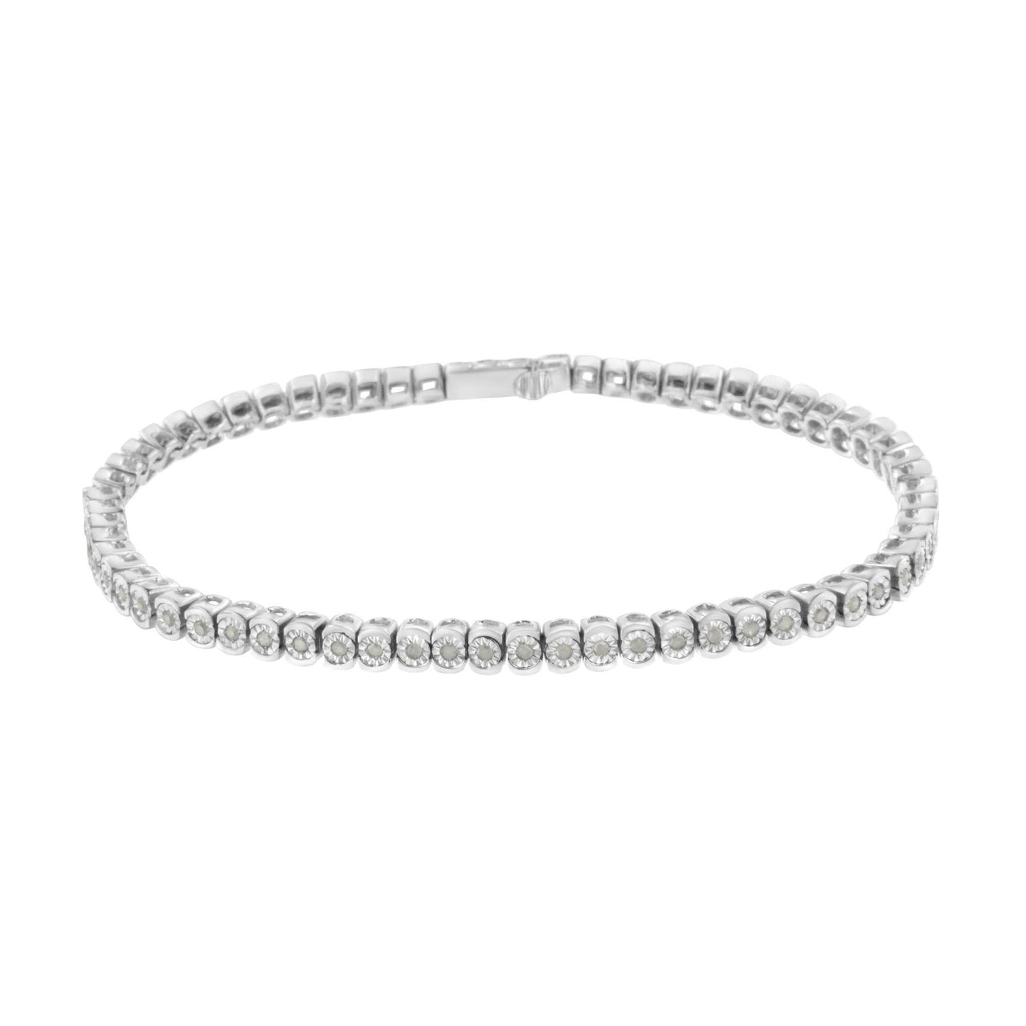 .925 Sterling Silver ½ Cttw Miracle-Set Diamond Round Half Bezel 7” Tennis Bracelet (I-J Color, I2-I3 Clarity) - Bijoux-NYC Direct
