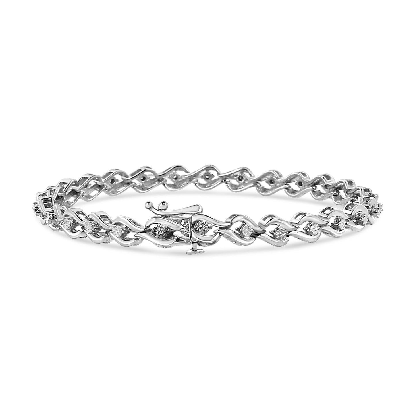 .925 Sterling Silver 1/10 Cttw Round-Cut Diamond Links of Flame Bracelet (I-J Color, I3) - 7.25" - Bijoux-NYC Direct
