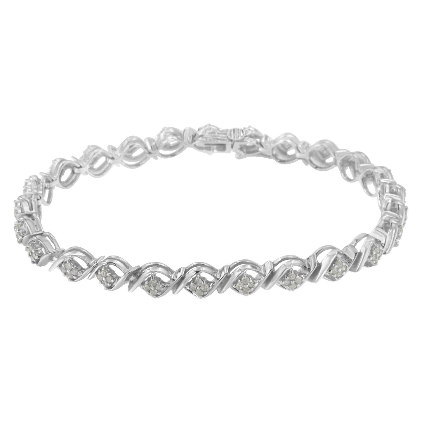 Sterling Silver Diamond Cluster Link Bracelet (1 cttw, I-J Color, I2-I3 Clarity) - Bijoux-NYC Direct