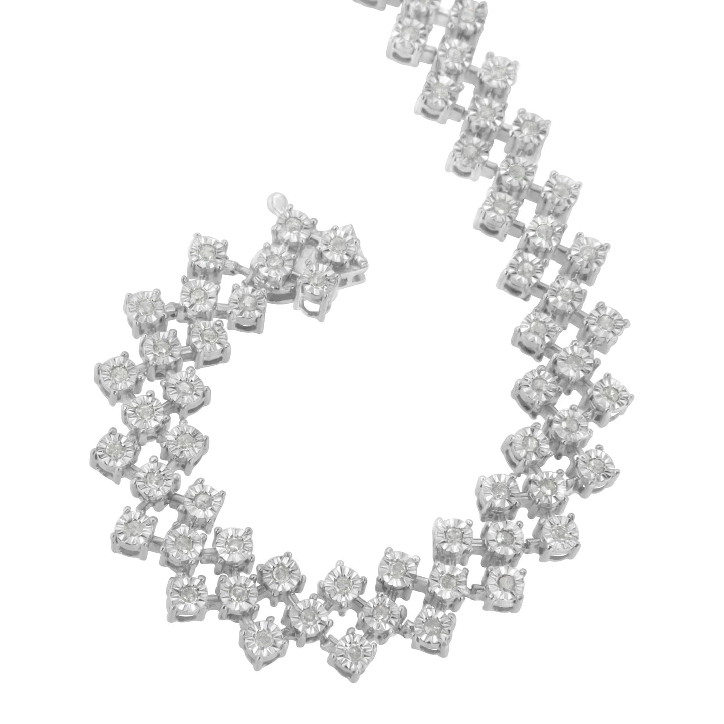 .925 Sterling Silver 1.0 cttw Miracle-Set Round Diamond "Zig Zag" Link Bracelet (I-J Color, I3 Clarity) -7.25 - Bijoux-NYC Direct