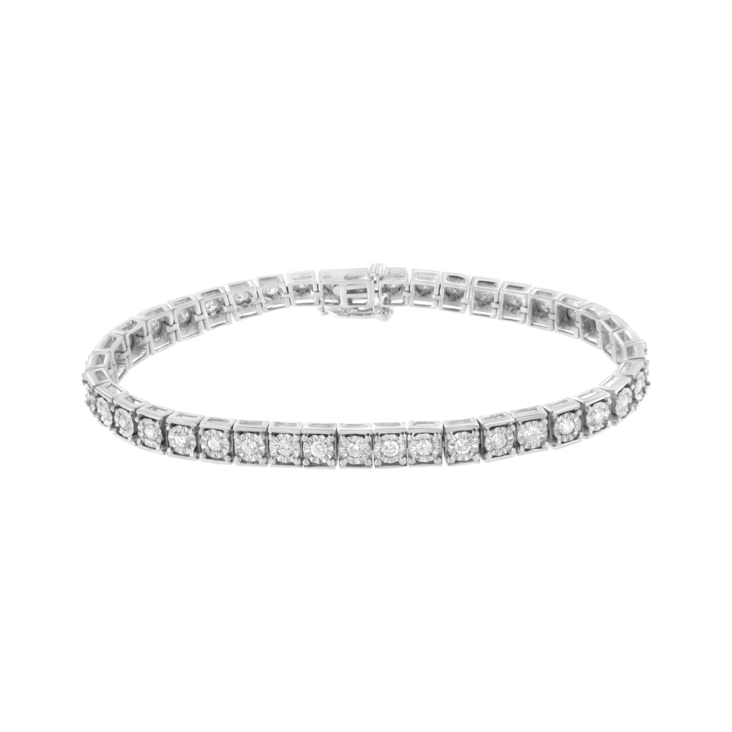 .925 Sterling Silver Brilliant-Cut Round Diamond Square Frame Miracle-Set Tennis Bracelet (2 cttw, I-J Color, I2-I3 Clarity) - Size 7" - Bijoux-NYC Direct