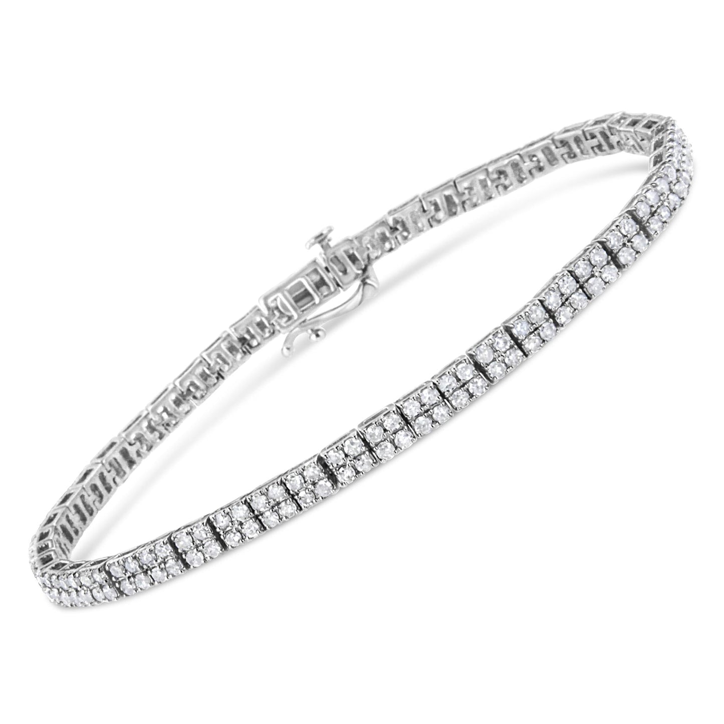 .925 Sterling Silver 3.0 Cttw Prong-Set Round Diamond 2 Row Link Tennis Bracelet (I-J Color, I3 Clarity) - 7.25" - Bijoux-NYC Direct