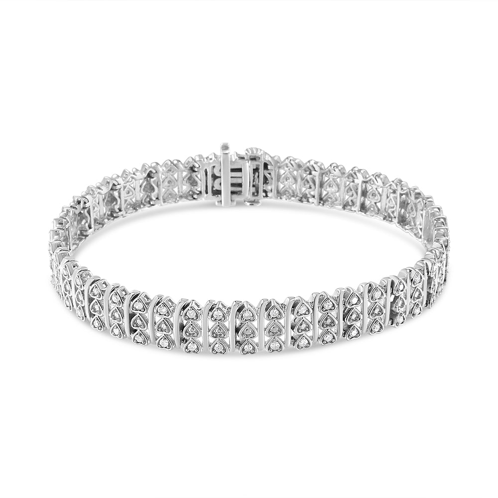 .925 Sterling Silver 1.00 Cttw Diamond Multi Row Heart Link Bracelet (H-I Color, I1-I2 Clarity) - 7.25" Inches - Bijoux-NYC Direct